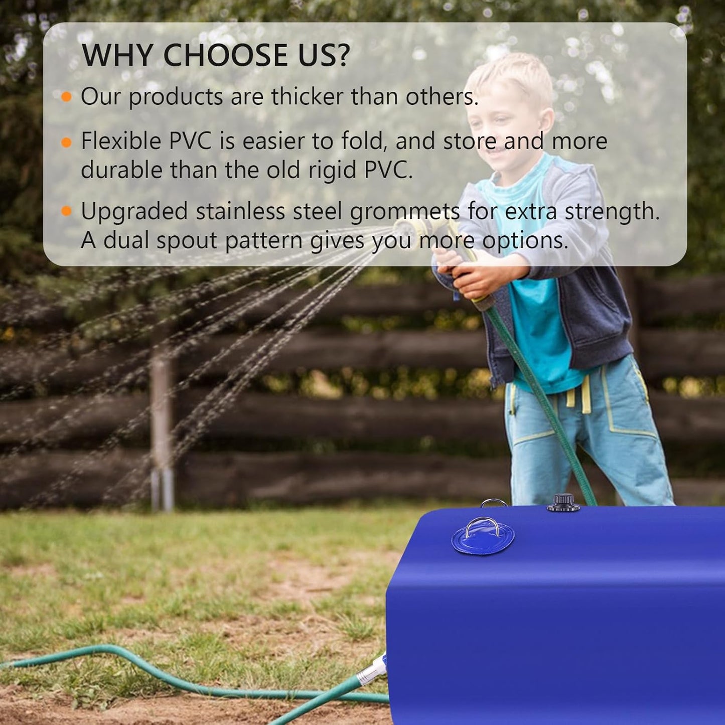 Foldable Portable Water Storage Bladder - 105 Gallon Large Water Tank with 3/4" PVC Spigot and Hose Kit for Camping, Garden, Emergency