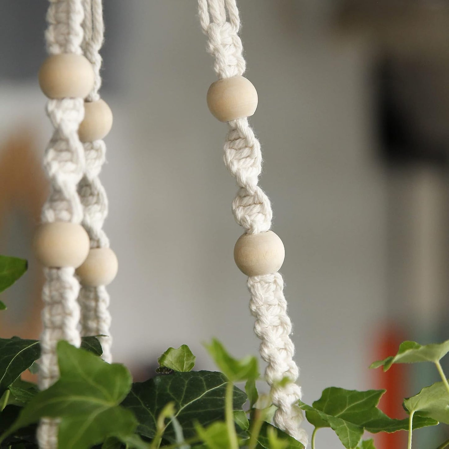 Macrame Plant Hanger Indoor Hanging with Wood Beads Macrame Planters No Tassel for Indoor Outdoor Boho Home Decor 35 Inch (Ivory,2pcs)