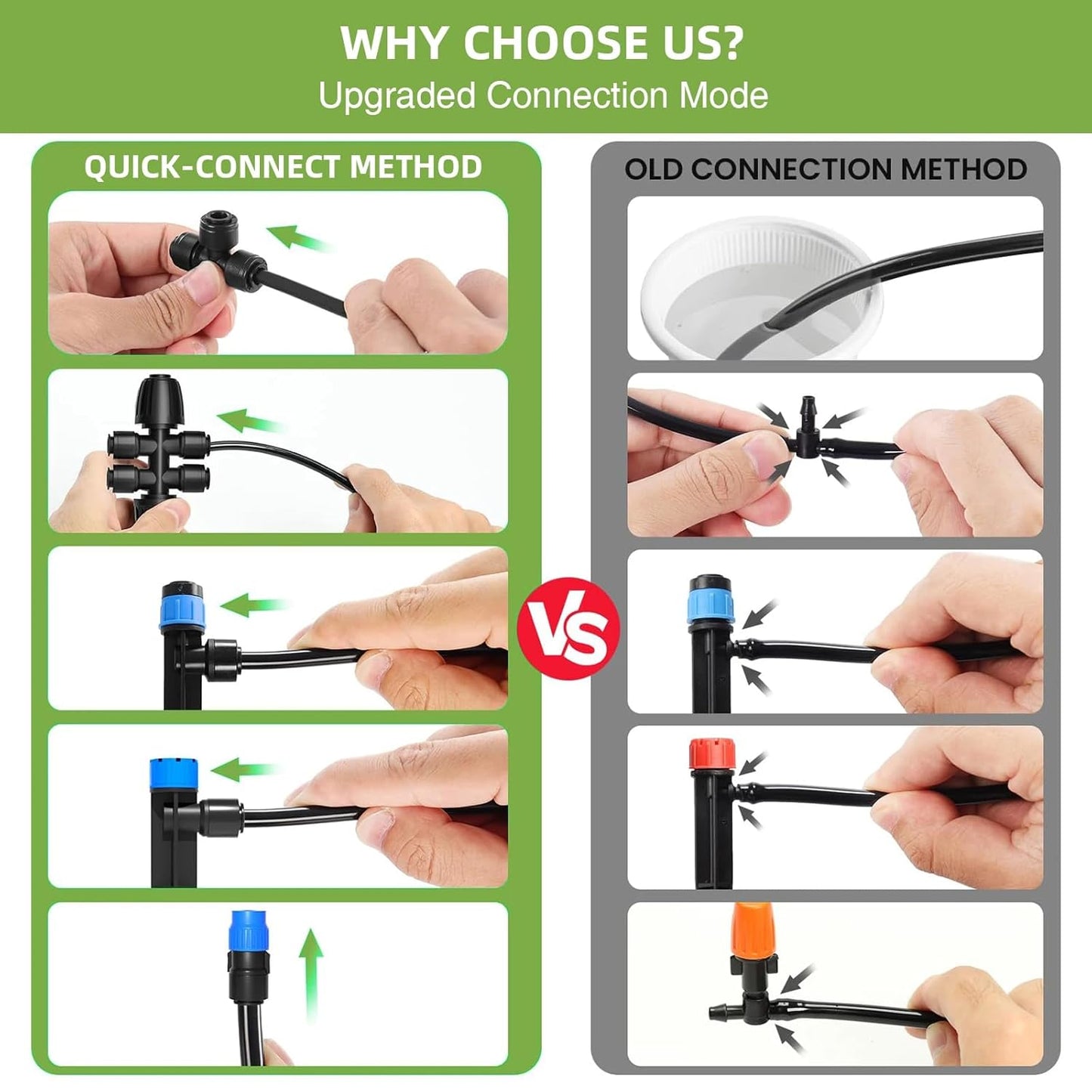 124.6FT Drip Irrigation System Kits Automatic Garden Watering Sprinkler with 1/2 &1/4 inch Tubing Hose Patio Misting Plant Irrigation Water Equipment Quick Connector for Greenhouse Flower Beds Lawn