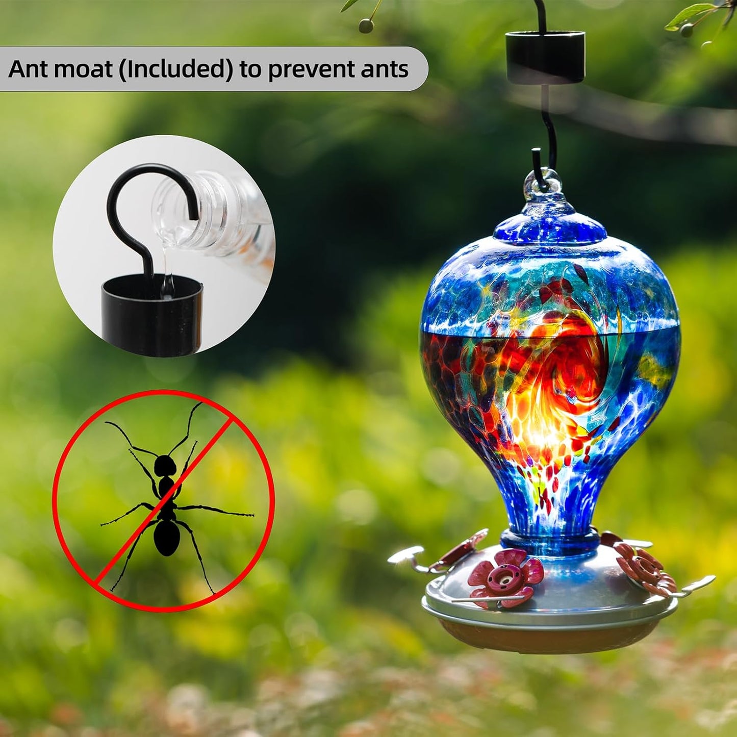 Hummingbird Feeders, 34OZ 4 Perch Ant Moat Leakproof, Garden Decor Bird Gifts (Starry Tides)