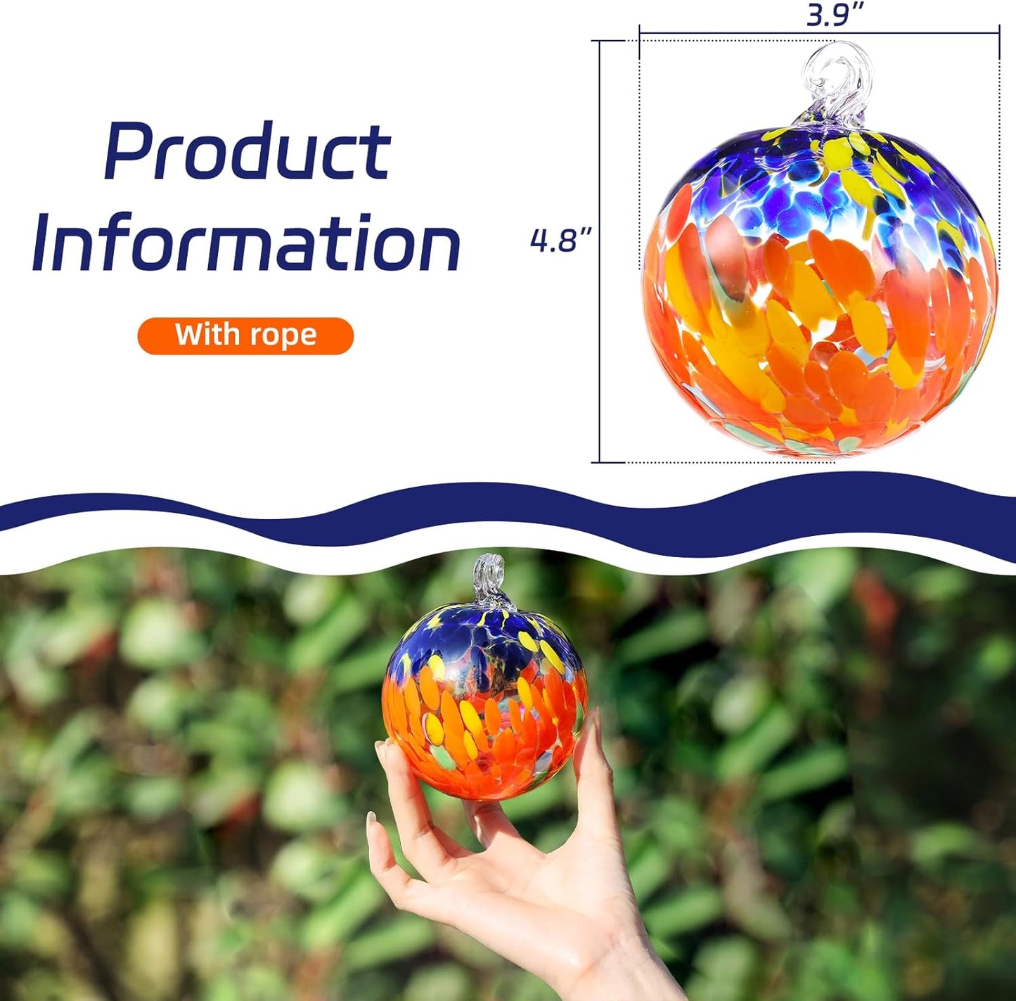 VOREEN 4" Hanging Glass Garden Gazing Ball Hand Blown Glass Witch Ball Christmas Ornament Friendship Balls for Outdoor Garden Patio Window Home Décor, Gift for Mom Wife Friend, Red and Blue