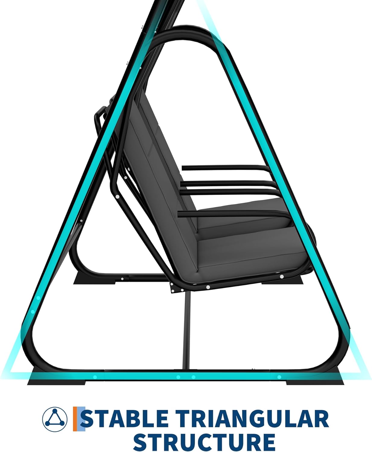 2 Person Outdoor Patio Swing Glider with Adjustable Canopy & Removable Cushions, Heavy-Duty Independent Porch Swing Chairs for Garden, Balcony, Poolside, Backyard – Dark Grey