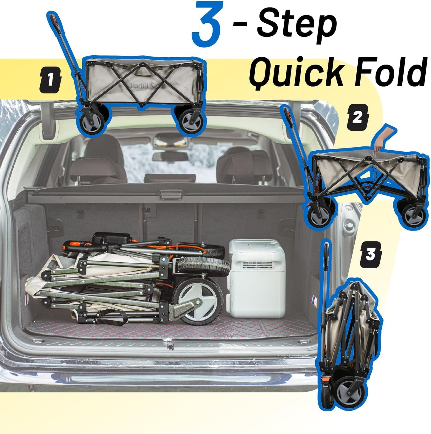 Litheli Electric Utility Wagon Cart, 200L Capacity, 300 lbs Load, Foldable Heavy-Duty Design with All-Terrain Wheels, Variable Speed Drive & Battery Power for Camping, Beach, Garden & Shopping
