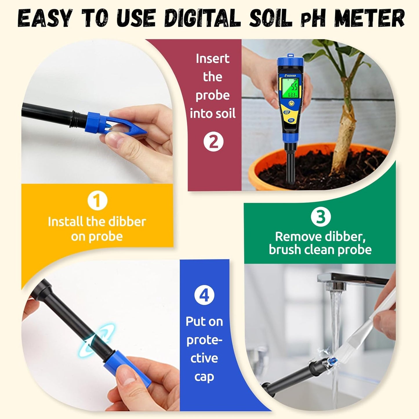 Smart Soil pH Meter for Garden Lawn Digital Soil pH Test Kit for Indoor Plants Soil pH Tester for Grass, Greenhouse, Outdoor, Farming, Yard Plants Measuring Soil pH for House Plant