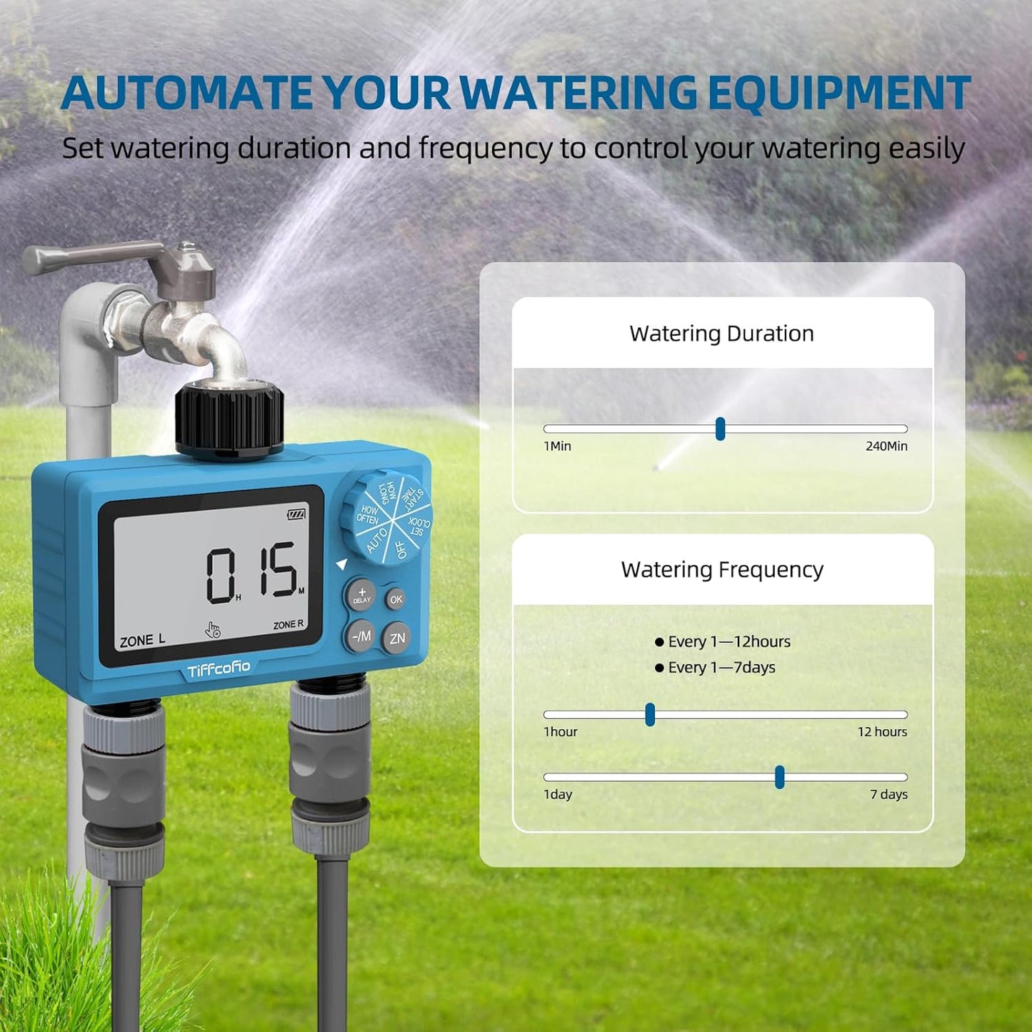 Sprinkler Water Timer Outdoor, 2 Outlets Digital Pogrammable for Garden Hose, Irrigrtion Timer with Rain Delay and Manual Mode (1 Pack)