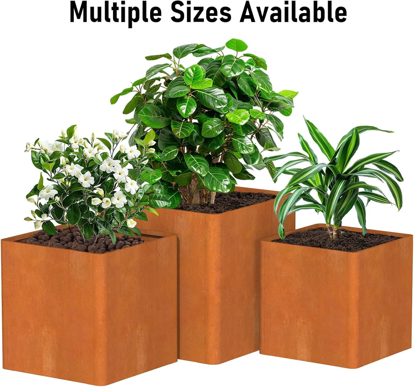 Corten Steel Large Square Planter Box 20"x20"x21", Heavy Duty Planter for Commercial and Residential Use