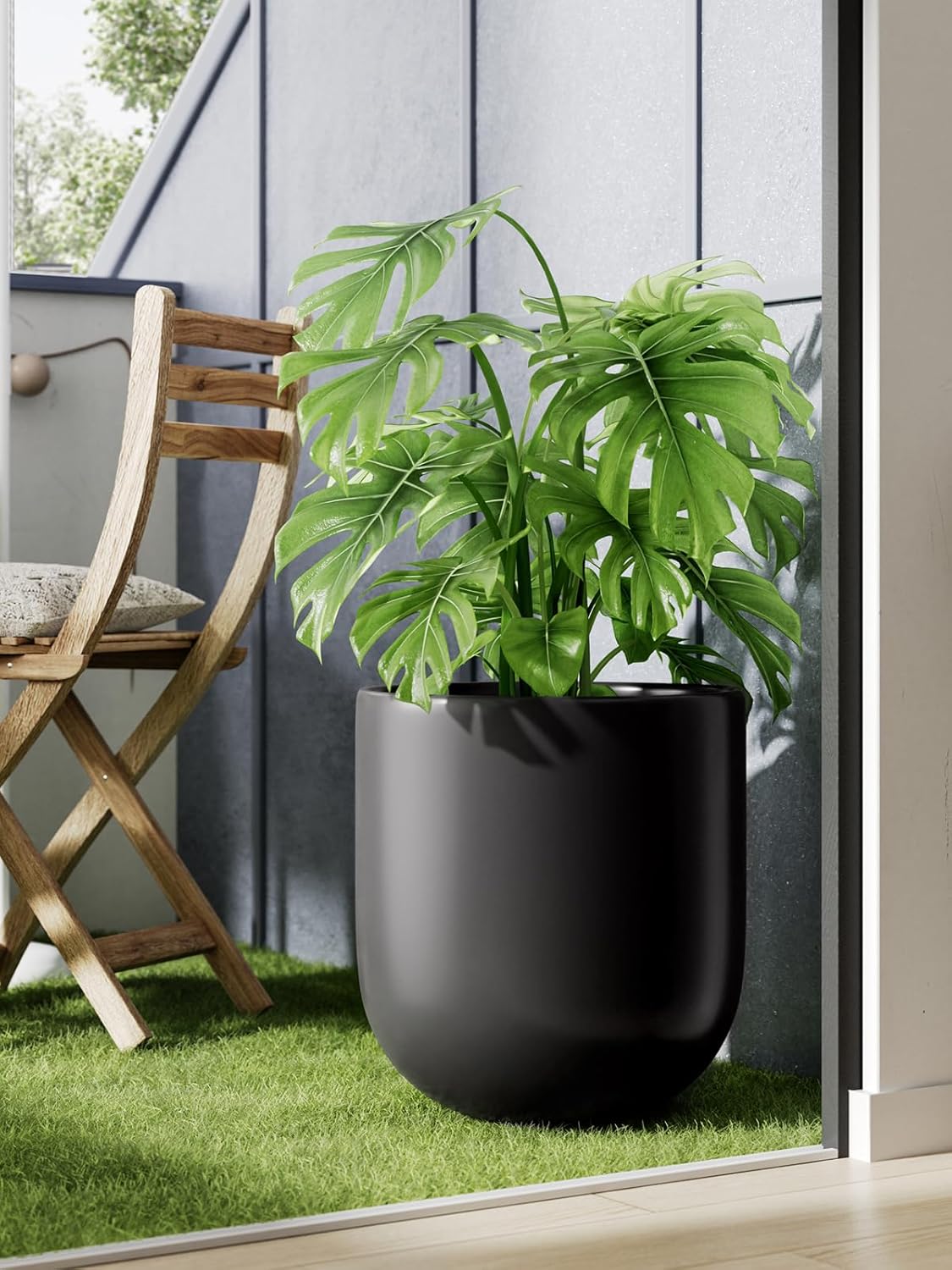 LE TAUCI 12 Inch Pots for Plants, Ceramic Large Planters for Home Garden Patio Office, Indoor Modern Plant Pots with Drainage Hole and Rubber Plug, Black