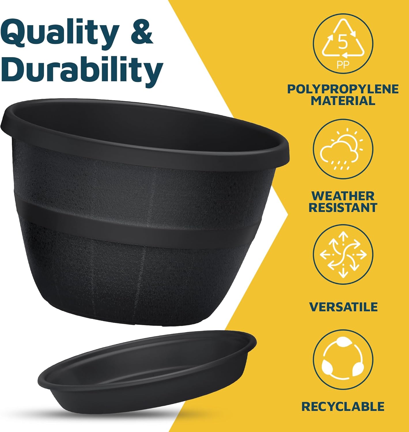 10-Inch Whiskey Barrel Planters Outdoor Pack of 25 - Durable Plastic Plant Pots for Indoor & Outdoor Use with Drainage & Saucer, Lightweight Rustic Barrel Planters for Flowers, Herbs & Small Plants