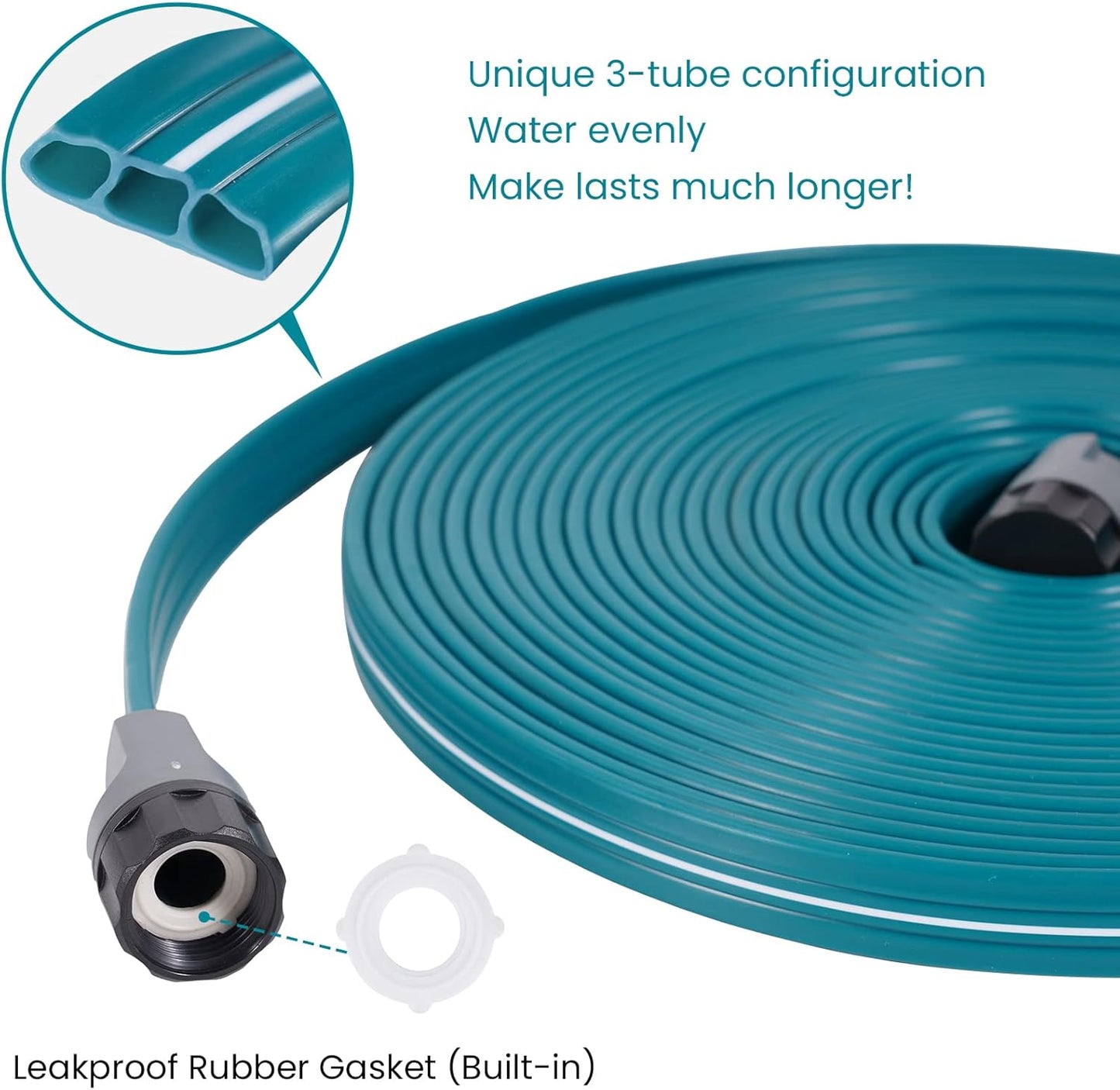 LINEX Sprinkler Soaker Hose 50 ft 2 pack for Garden Lawn Watering Hose with Hose Stakes