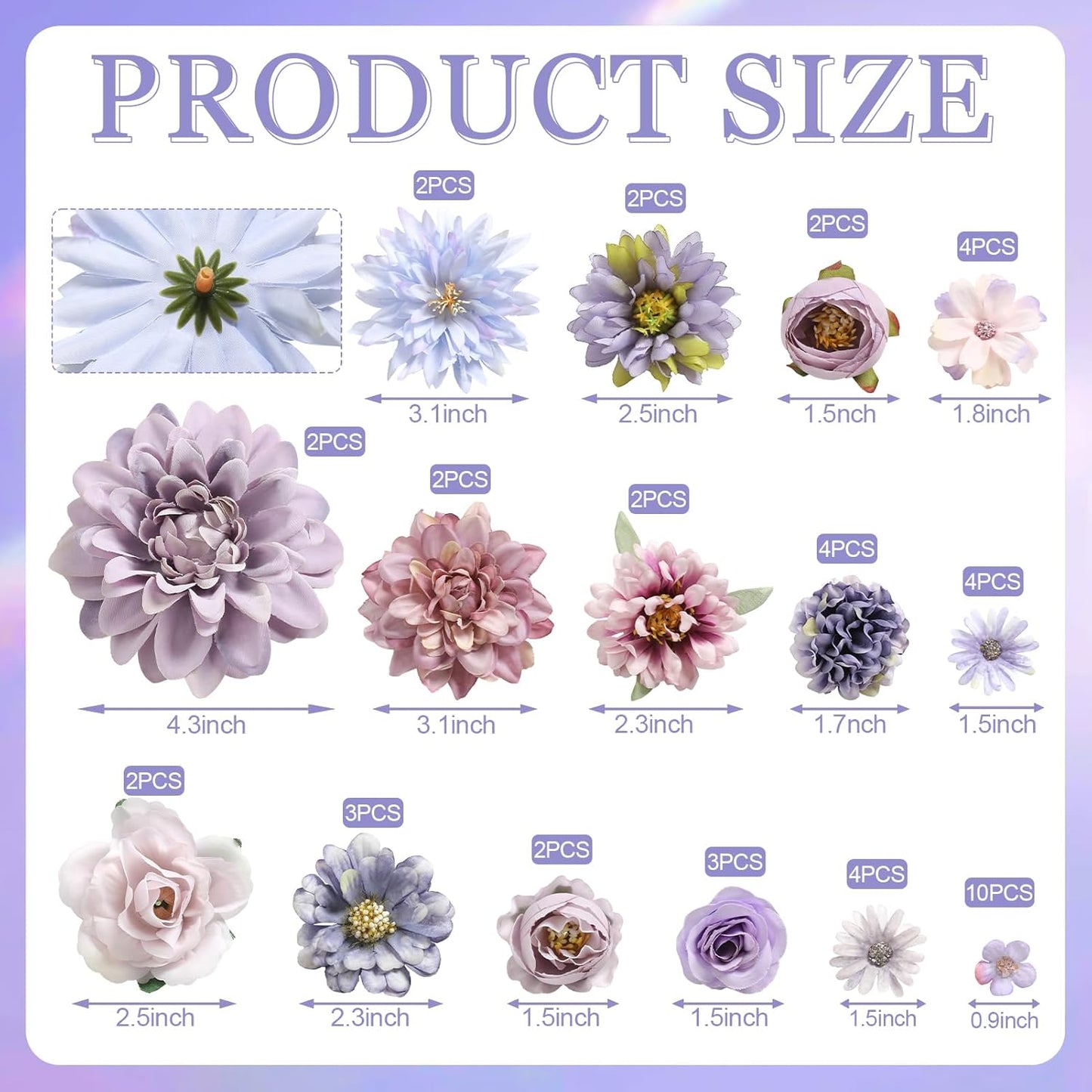 YYHUAWU Artificial Flowers Heads Combo Purple Flowers Mix Silk Flowers Dahlia Roses for DIY Wedding Bridal Bouquets, Baby Shower, Floral Arrangement, Table Centerpieces, Home Decorations.