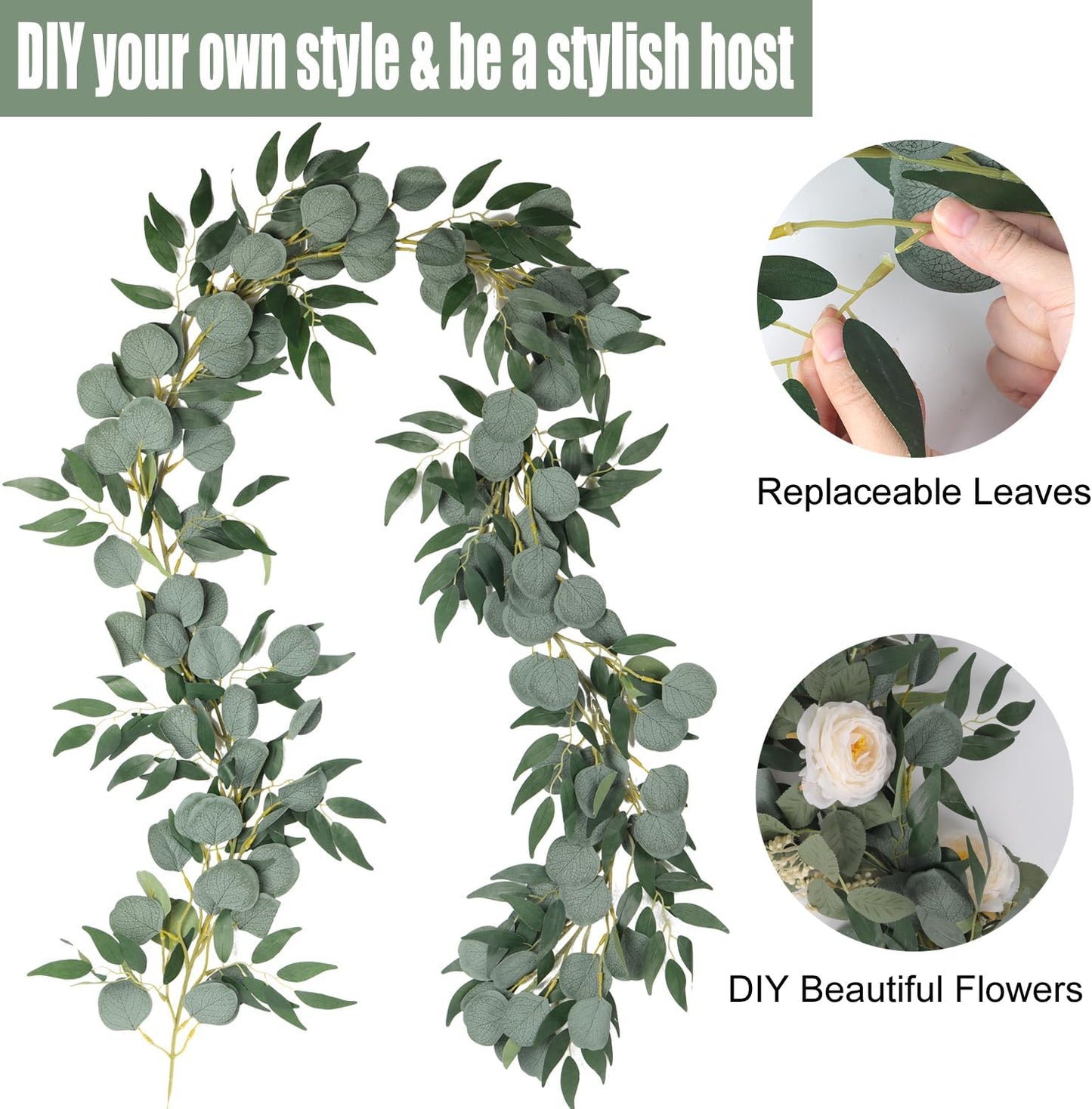 RECUTMS 2Pack Artificial Eucalyptus Garland with Willow Leaves 6Feet Fake Hanging Plant Silk Eucalyptus Willow Leaves Ivy Garland Faux Greenery for Indoor Outdoor Wedding Party Home Table Arch Decor