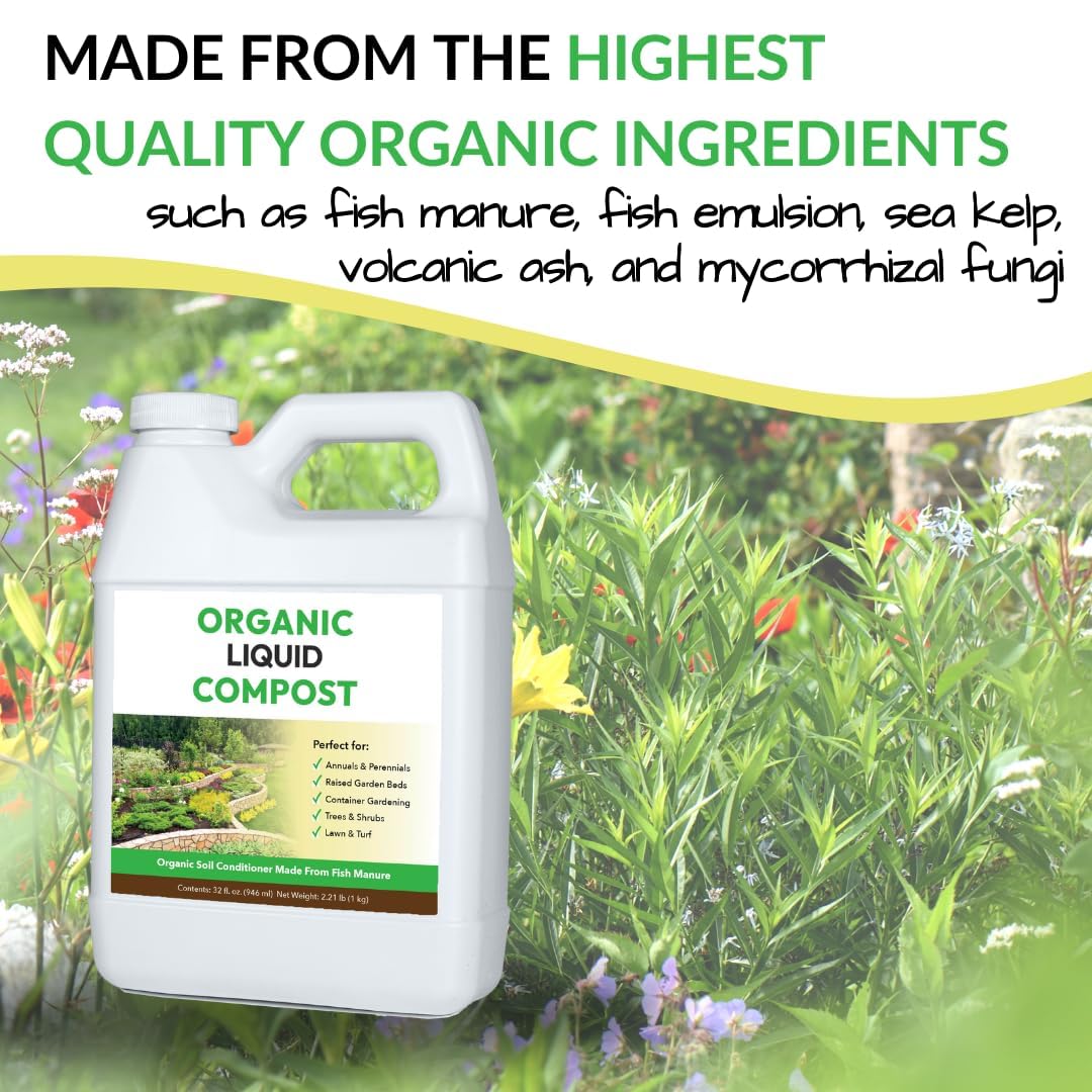 Organic Liquid Compost + Pump: Fast-Acting Alternative to Messy and Smelly Composting | Perfect for Brewing Compost Teas (1 Gallon + Pump, Treats Up to 20,000 Sq.Feet)