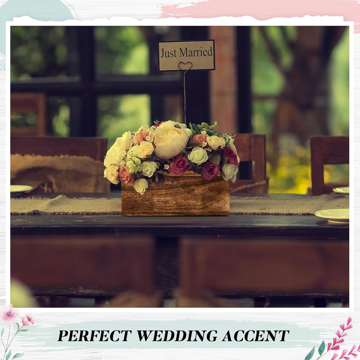 Dandat 2 Set Wood Boxes for Centerpieces Rectangle Wooden Planter Box Rustic Wood Planter with Removable Plastic Liner Floral Foam Blocks for Centerpieces Home Wedding Garden Decor (12x4 Inch)