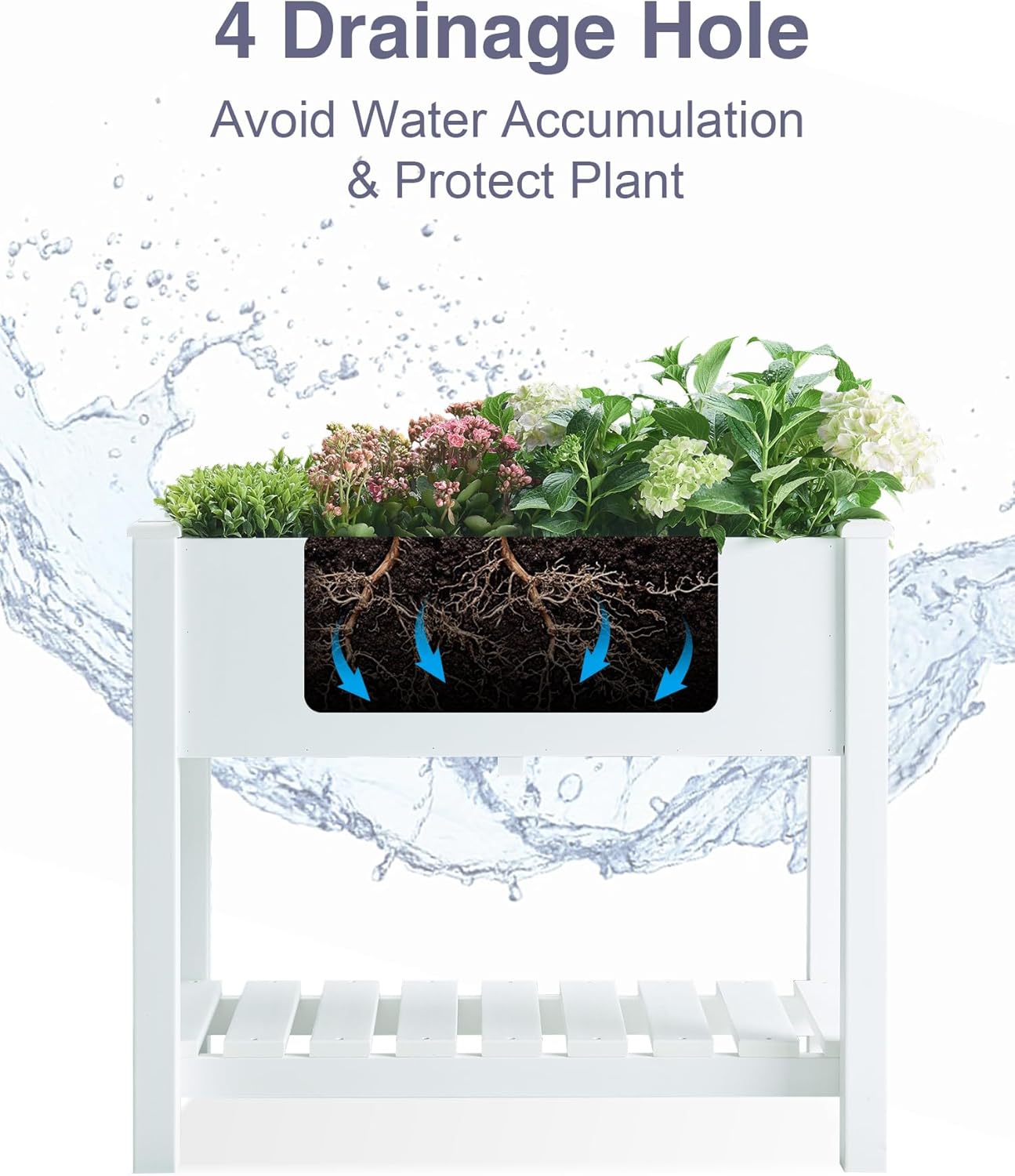 Psilvam Planter Box Raised Garden Bed, Poly Lumber Raised Garden Beds Outdoor with Storage Racks and Tarps, Superior to Cedar Elevated Garden Bed with Leg, for Balcony and Porch, 350 lbs Load (White)