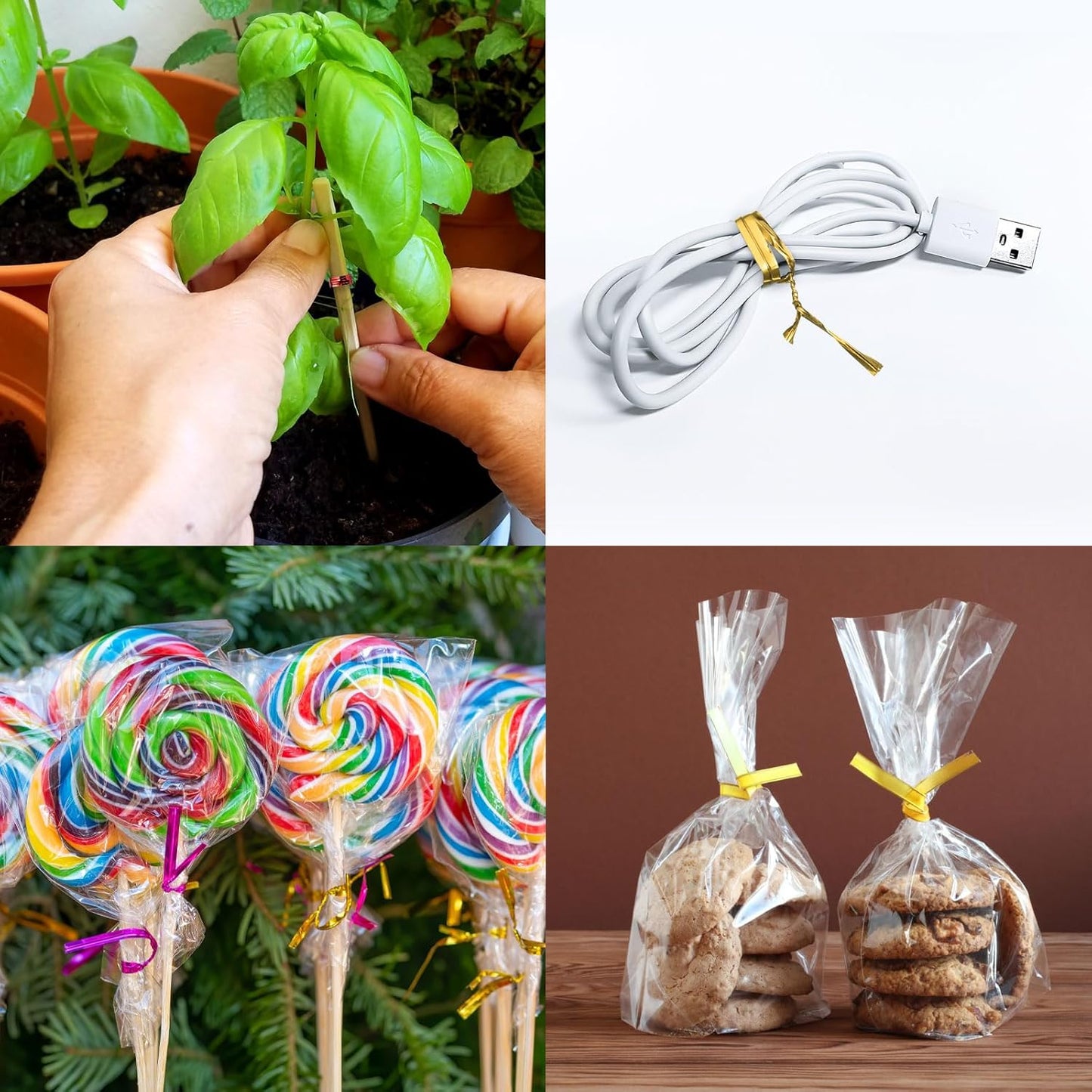 HARFINGTON 800pcs Bag Twist Ties 4" Reusable Plastic Metallic Twist Ties Wire Cable Ties for Party Bread Candy Cake, Green