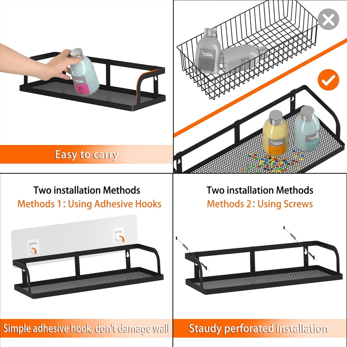 PUSDON Metal Wall Hanging Basket 2 Packs DIY Suitable for Multiple Scenes - Black Hollowout 12.6in