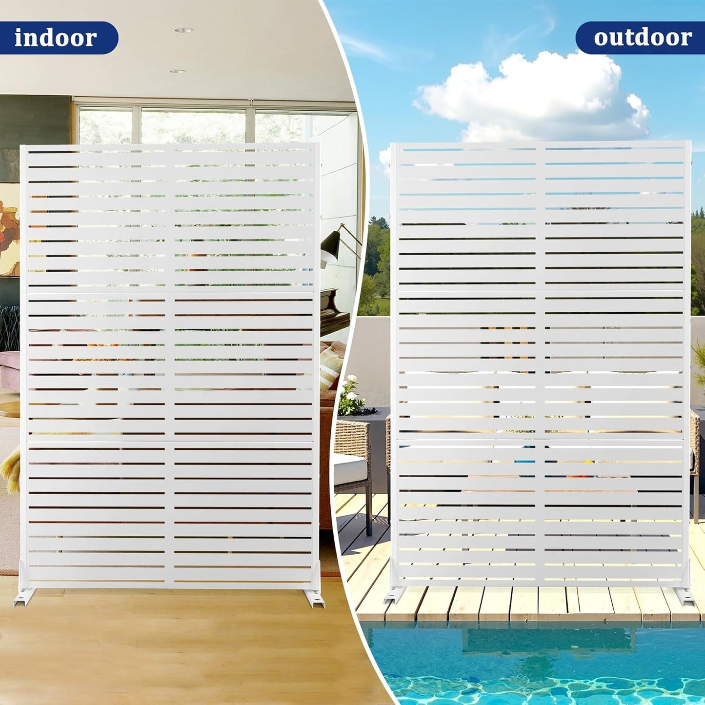 FENCY Outdoor Privacy Screen, 72" H×47" W Metal Privacy Screen, Outdoor Freestanding Privacy Screen & Panels for Deck Patio Balcony(White-Louvered)
