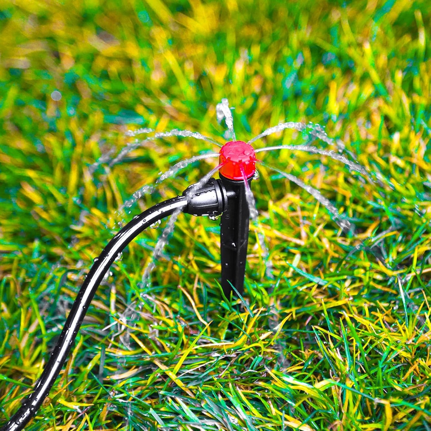 50 Pieces Drip Irrigation Emitters, Adjustable 360 Degree Drip Stream Emitters on 5" with Stake for 1/4" Drip Irrigation Tubing Irrigation 8 Hole Stream Drippers for Garden Watering System