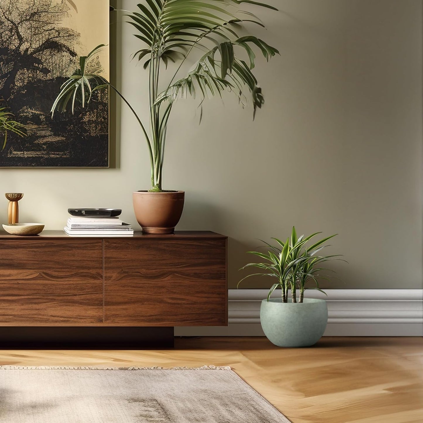 Kante 19.9" Dia Round Concrete Planter, Outdoor/Indoor Large Bowl Plant Pots with Drainage Hole and Rubber Plug for Garden Patio Balcony Home, Mint Green