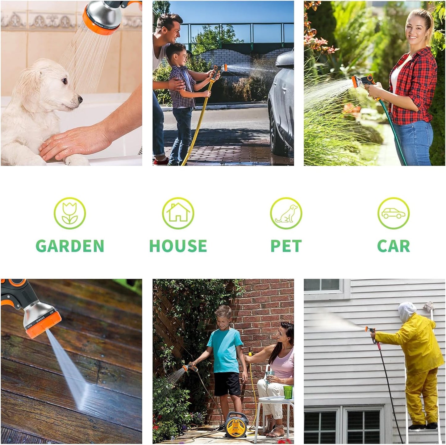 Water Hose Nozzle Heavy Duty with 8 Spray Patterns, Water Hose Sprayer Nozzle with Water Flow Thumb Control, Labor-saving Buckle & Front Trigger, for Watering Plants, Washing Cars & Pets