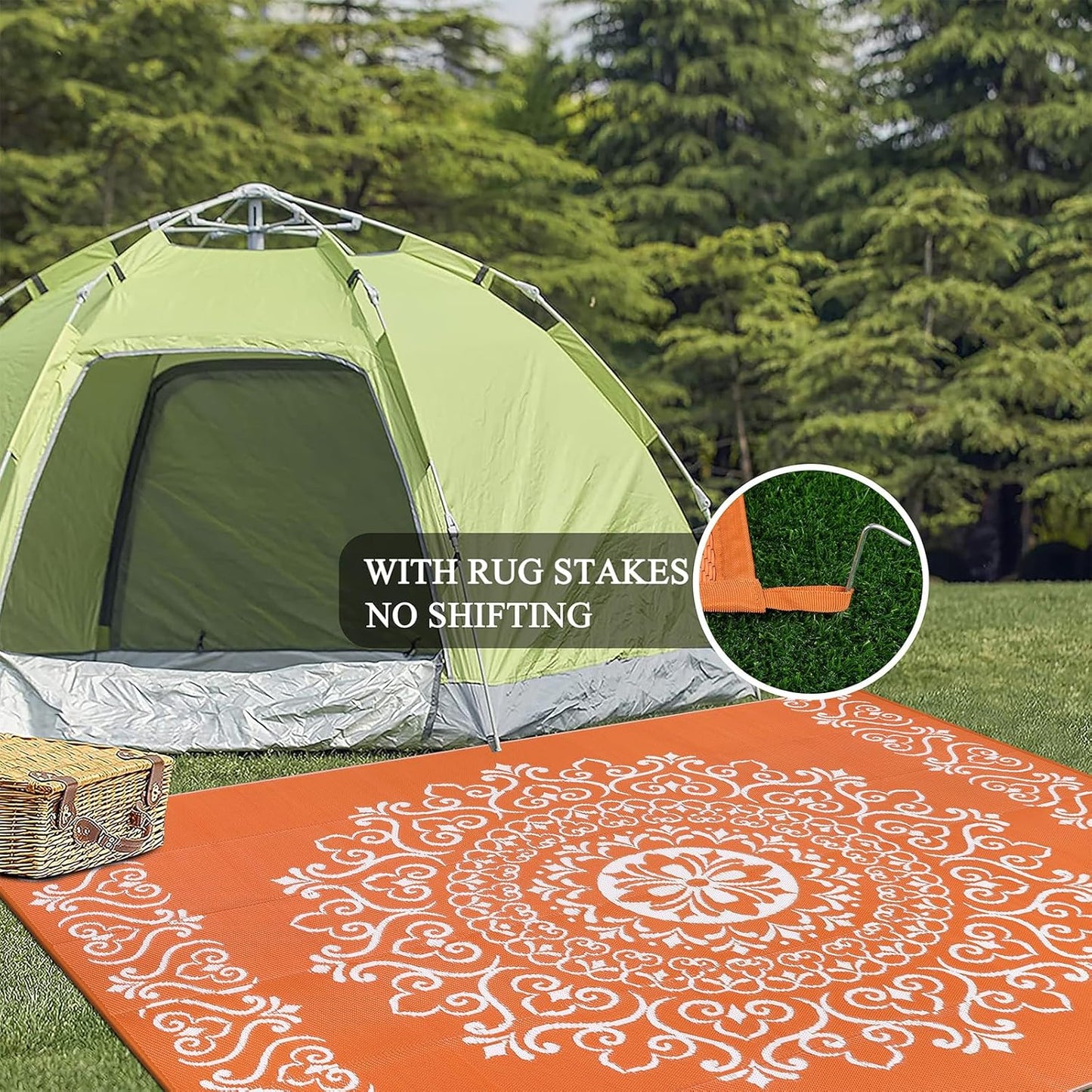 Pauwer Waterproof Outdoor Rug 6x9, Reversible Plastic Straw Patio Camping Rug, Indoor Outdoor RV Mat Carpet for Deck, Camper, Porch, Balcony, Backyard, Picnic, Floral Orange