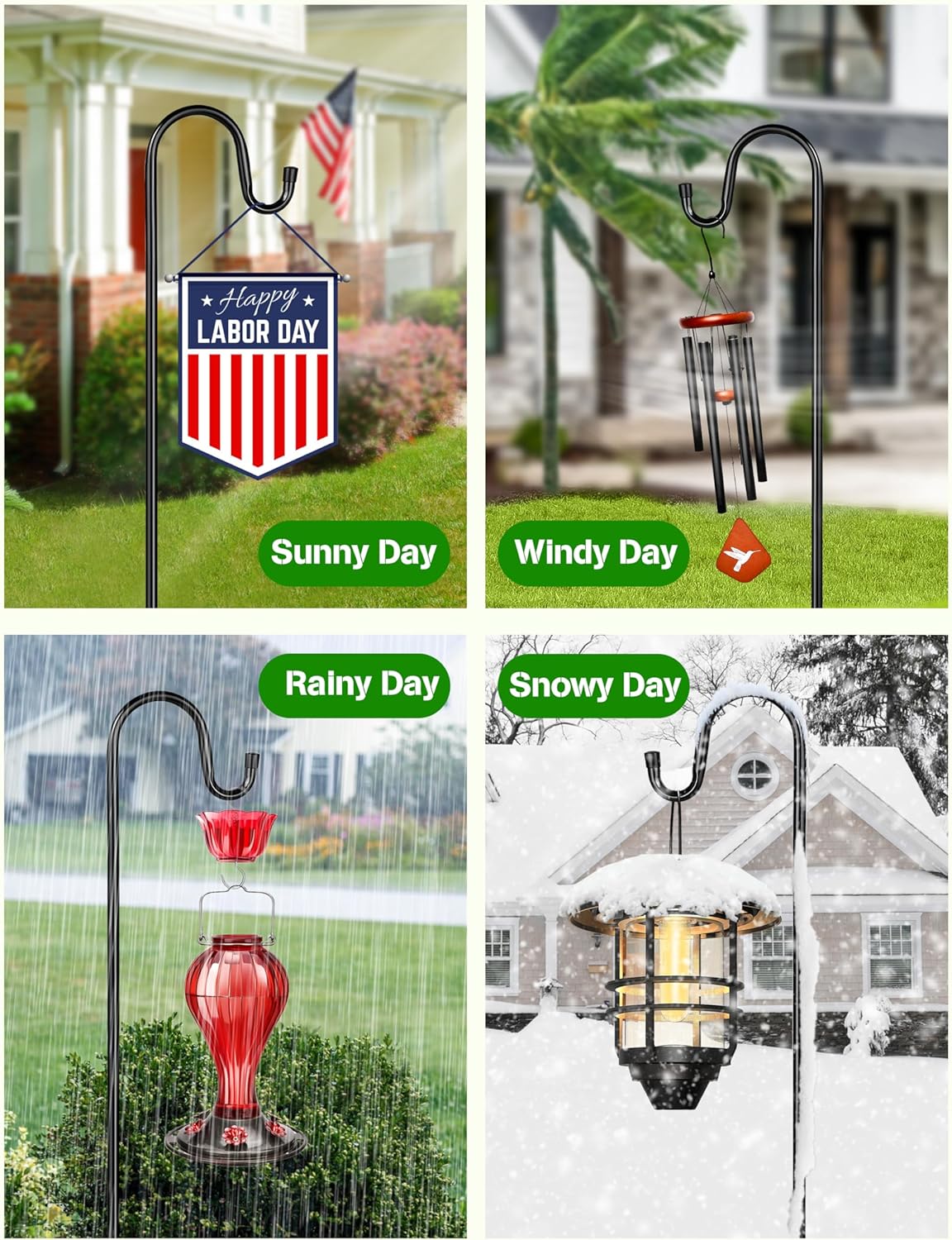 XDW-GIFTS Bird Feeder Pole for Outdoor, 60 Inch Shepherds Hooks Heavy Duty Garden Pole for Hanging Plant Basket, Solar Light Lanterns, Garden Plant Hanger Stands with 5 Base Prongs