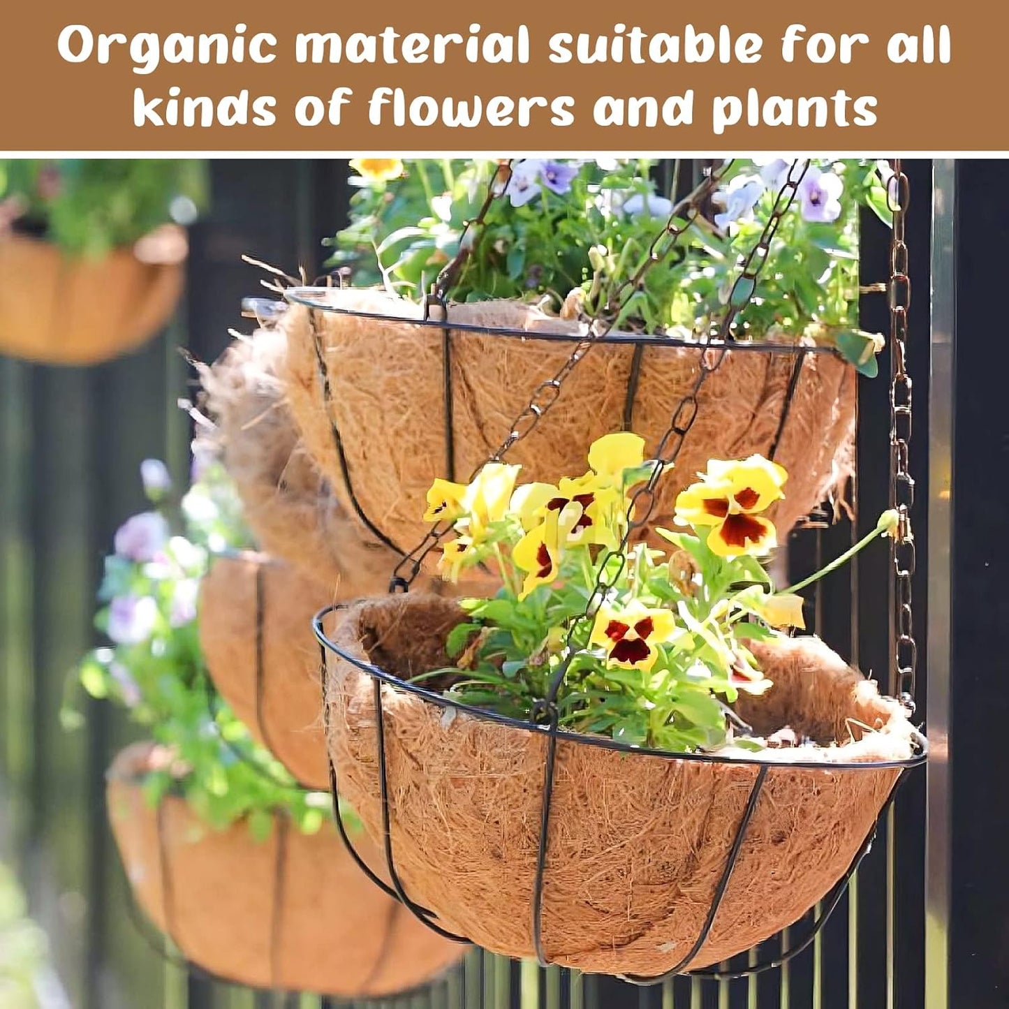 Legigo 3 Pack 20 Inch Hanging Basket Coco Liners Replacement, 100% Natural Round Coconut Coco Fiber Planter Basket Liners for Hanging Basket Flowers/Vegetables