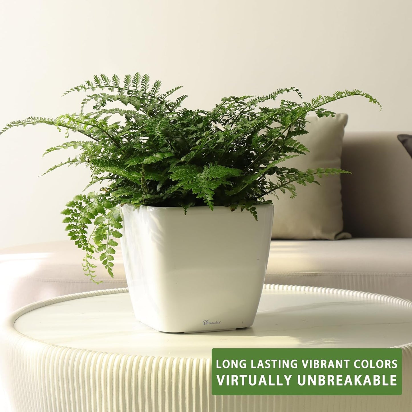 Dexceder 11x10 Self Watering Planter Indoor Outdoor, Inner Mat Design, Thickened Table Flower Plant Pot with Water Level Indicator (White High Gloss)