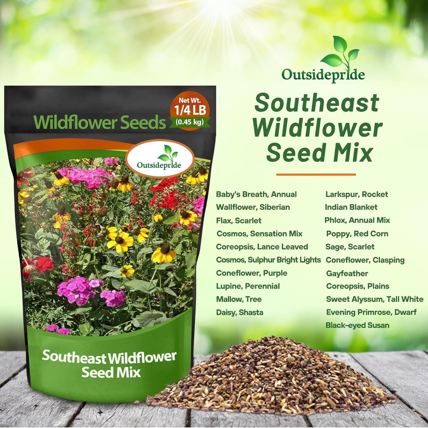 Outsidepride Southeast Wildflower Seed Mix - 1/4 lb Highly Adaptable, Easy to Grow, Low-Maintenance Mix of Annual & Perennial Wildflower Seeds for Natural Landscapes in Southeastern States