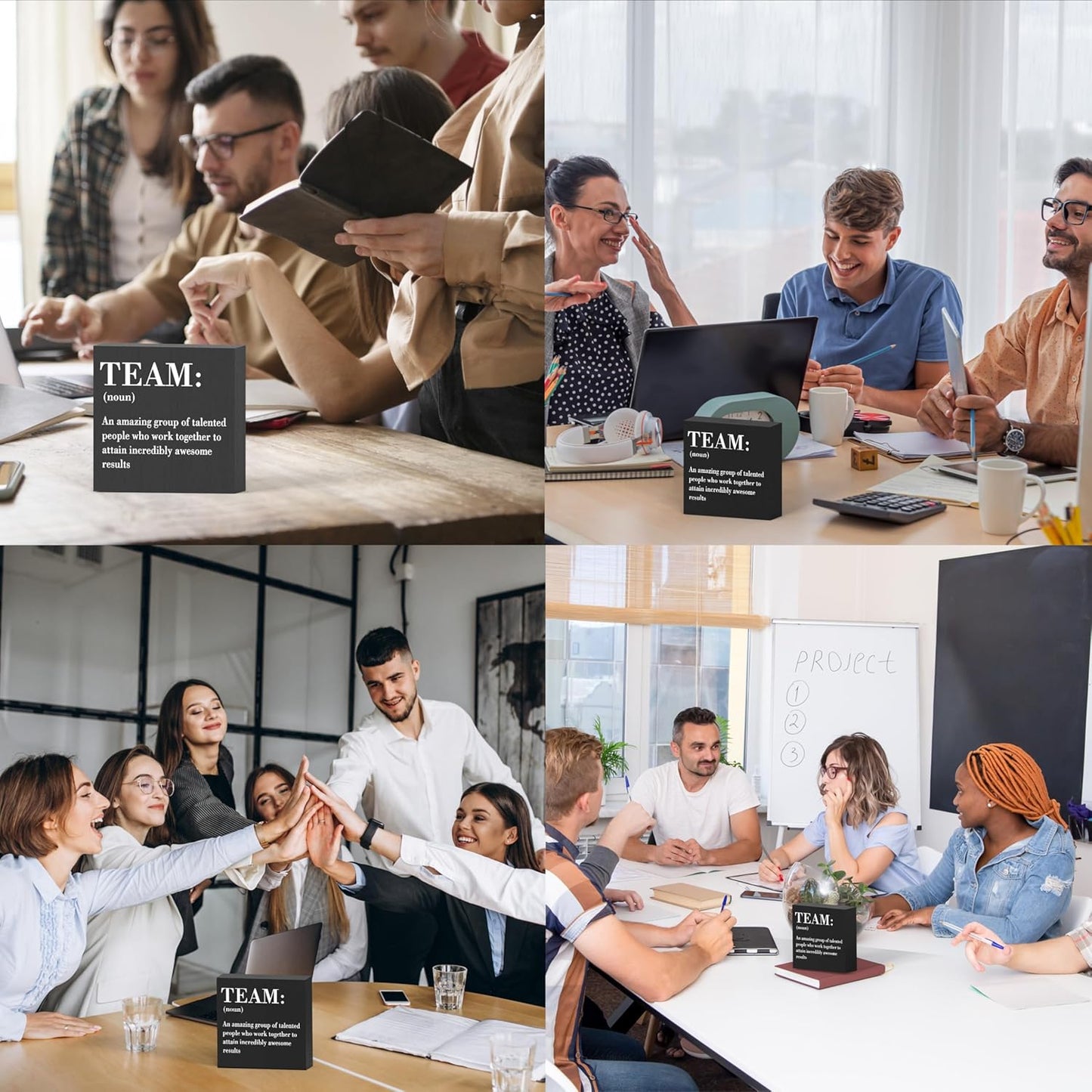 HTBIG Inspirational Team Noun Office Decor Desk Decor Wooden Box Sign Rustic Black Wood Block Plaque Box Sign for Home Office Desk Shelf Table Decoration Coworker Gift Team Definition send friends