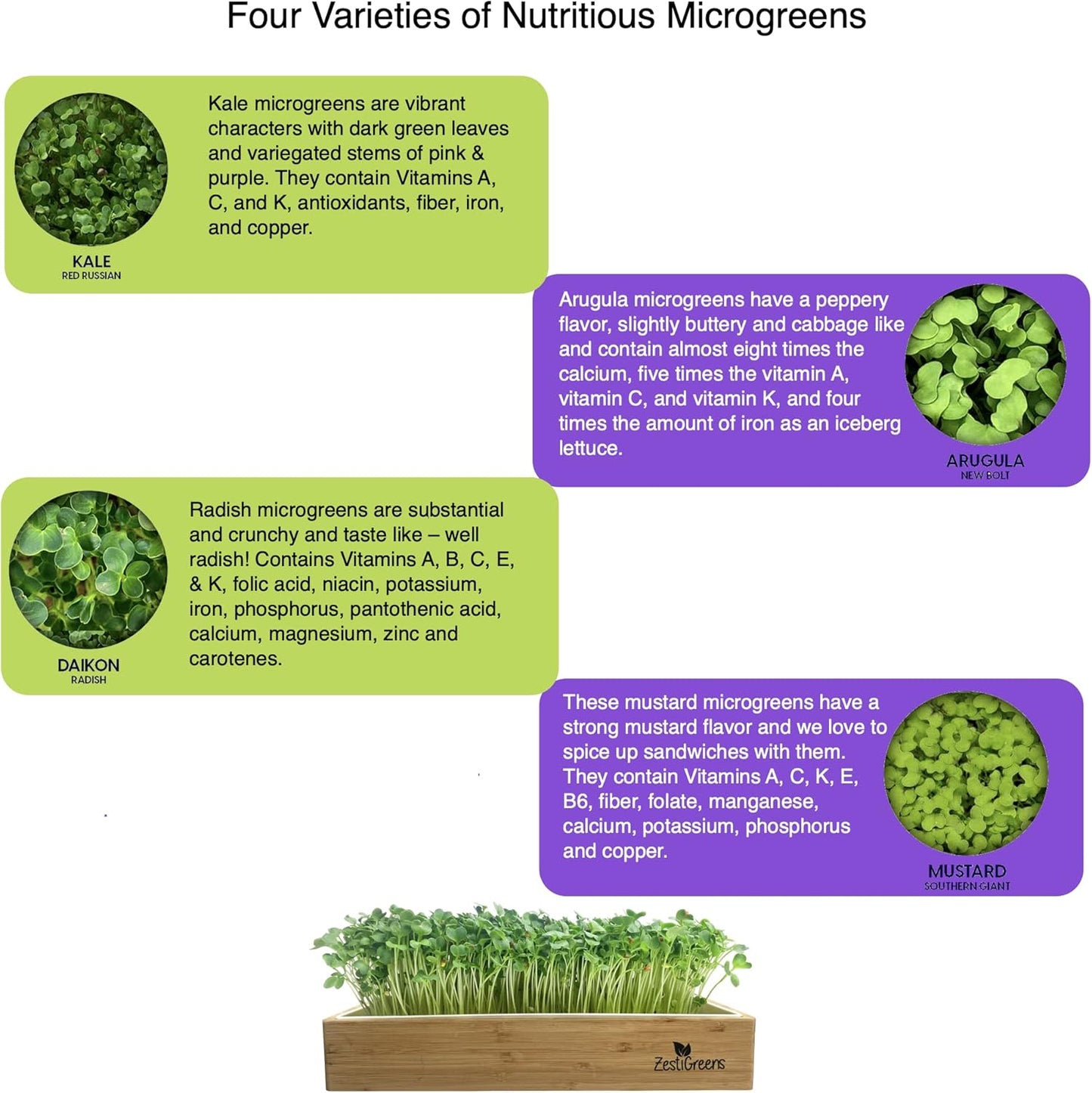 Microgreens Refill for Zestigreens Microgreens Growing Kit. Kale, Daikon Radish, Arugula & Mustard Organic Microgreens Seeds & 4 mats.