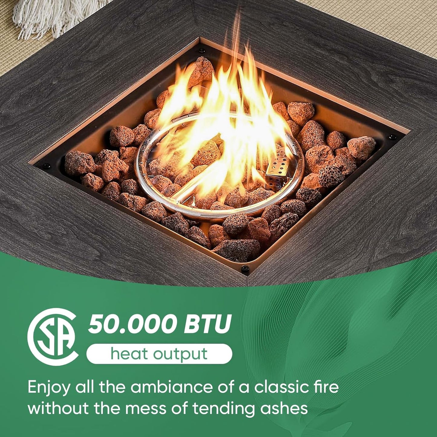 5 Pieces Patio Wicker Furniture Set - 4 Outdoor Swivel Rocker Glider Chairs with Propane Fire Pit Table, Warm Patio Conversation Set Beige Cushion Perfect for Casual Gathering