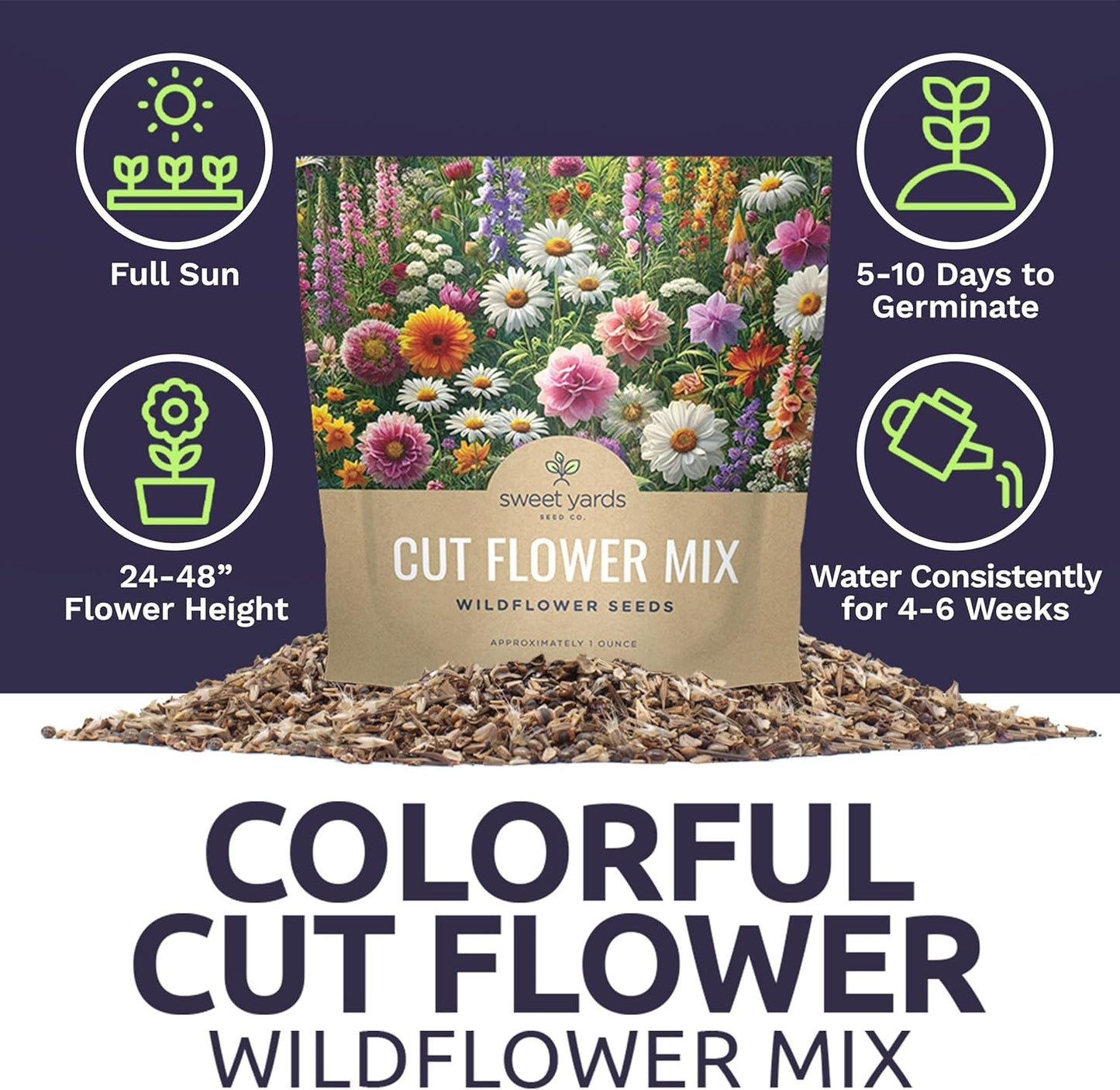 Cut Flower Garden Seeds - Extra Large 1 Ounce Packet - Over 7,500 Fresh Open Pollinated Non-GMO Wildflower Seeds - Long Lasting Annuals and Perennials with Bright Colors