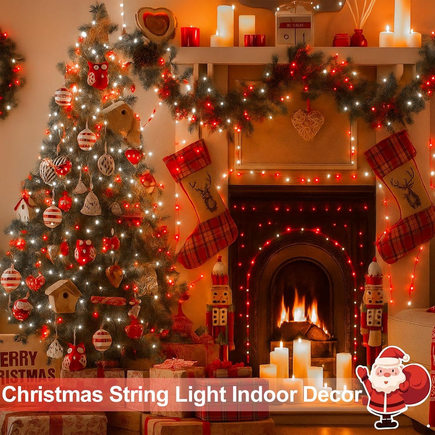 Extra-Long 144FT Solar String Lights for Outside, 2 Pack 400LED Solar Fairy Lights Outdoor, Waterproof Copper Wire with 8 Modes Twinkle Lights for Tree Garden Party Xmas Wedding Decor (Red and White)