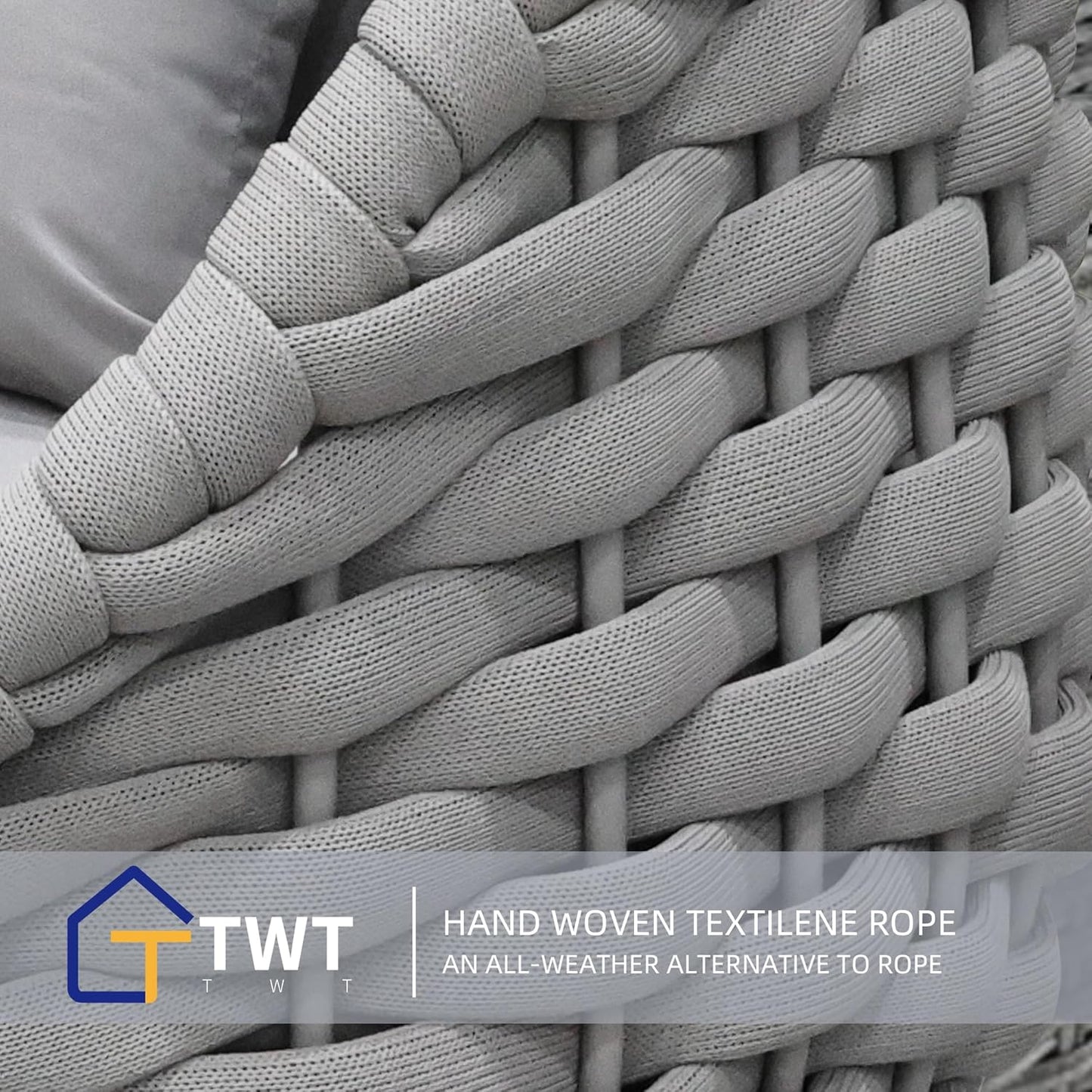 5 Pieces Patio Furniture Set, Outdoor Rope Conversation Sectional Patio Sofa with 5 Seater for Backyard, Porch, Modern Armchairs with Thickness Cushions and Side Table, Light Grey