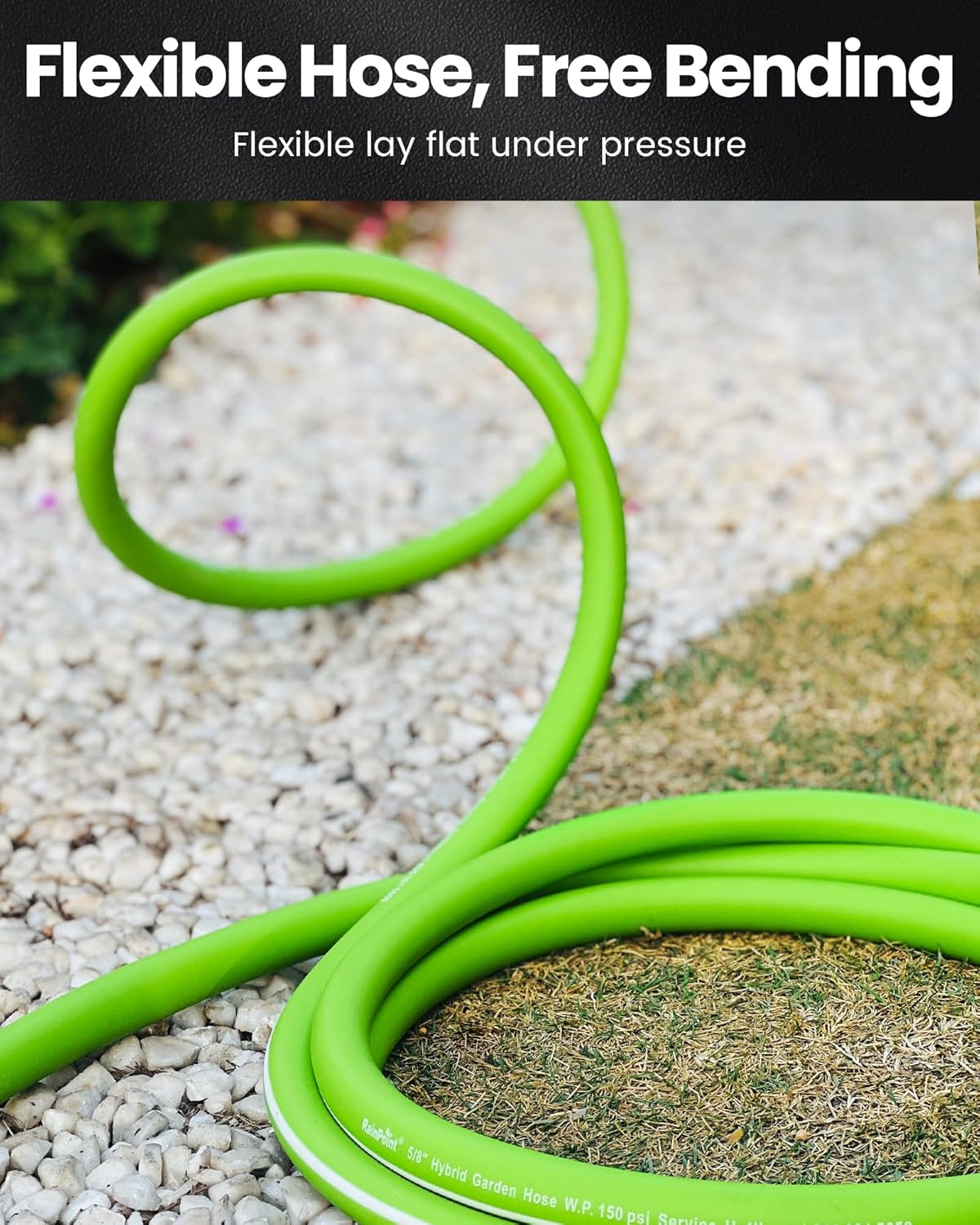 RAINPOINT Garden Hose 100ft - lightweight Heavy Duty Water Hose with Swivel Handle - Flexible, Hybrid Rubber, 5/8", Male to Female