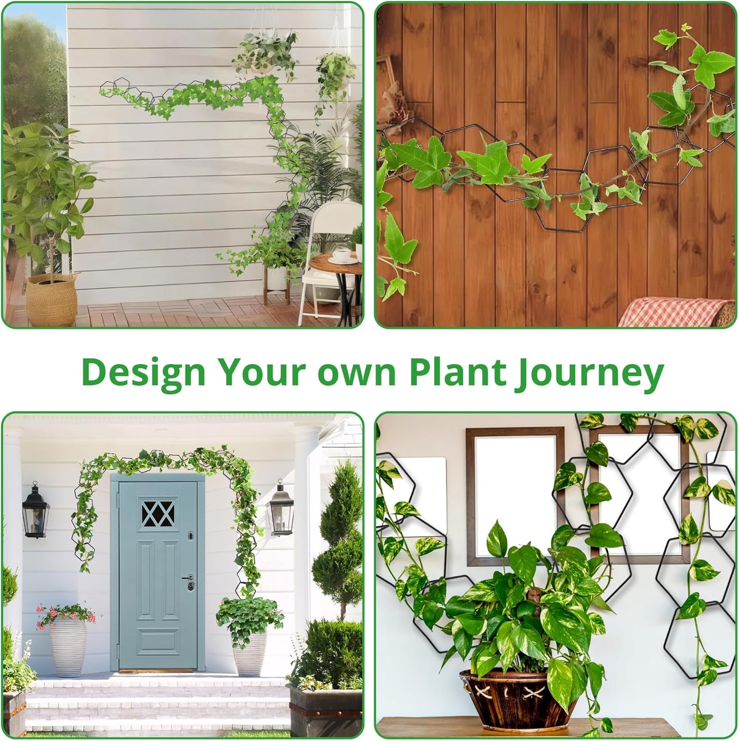 24 Pcs Chain Trellis for Climbing Plants, 120 Inch Long Metal Plant Trellis Indoor Outdoor, Garden Wall Vine Support Trellis, Plant Accessories for Ivy, Peonies, Hexagonal Design Black