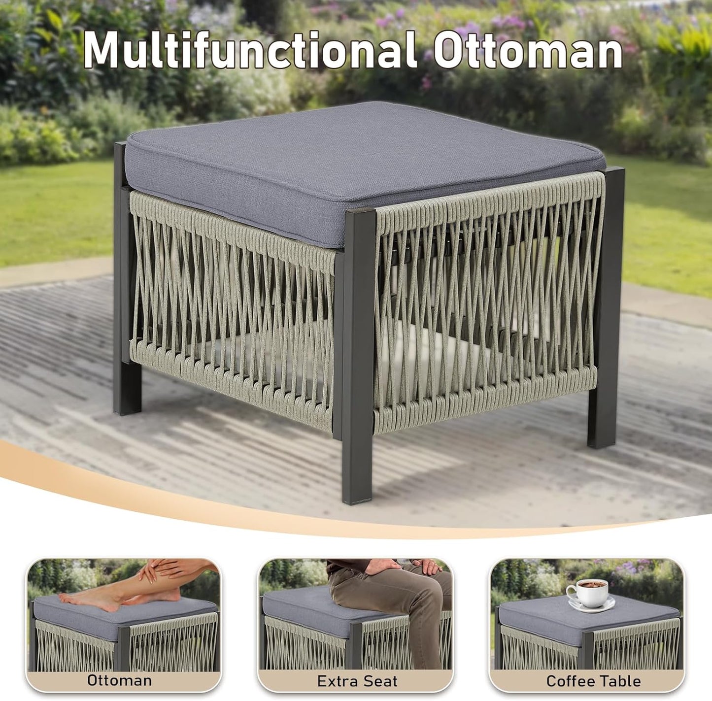 Patio Furniture Wicker Outdoor Conversation Set, 6-Piece All Weather Patio Furniture Rattan Sofa Sets w/Swivel Rocking Chairs & Ottomans, Side Table for Backyard, Balcony, Deck, Dark Grey