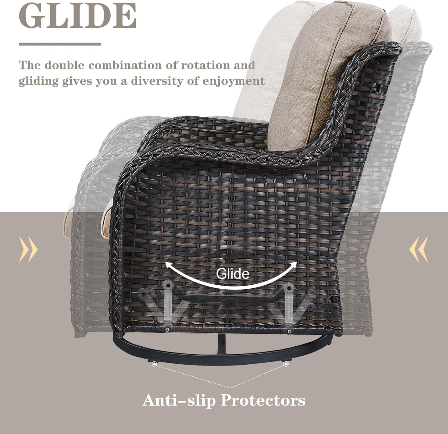 Wicker Outdoor Furniture Patio Furniture Set - 6 Piece Patio Conversation Set with Swivel Rocker Chairs, Rattan Sofa, Ottomans and Coffee Table, Gray Cushion