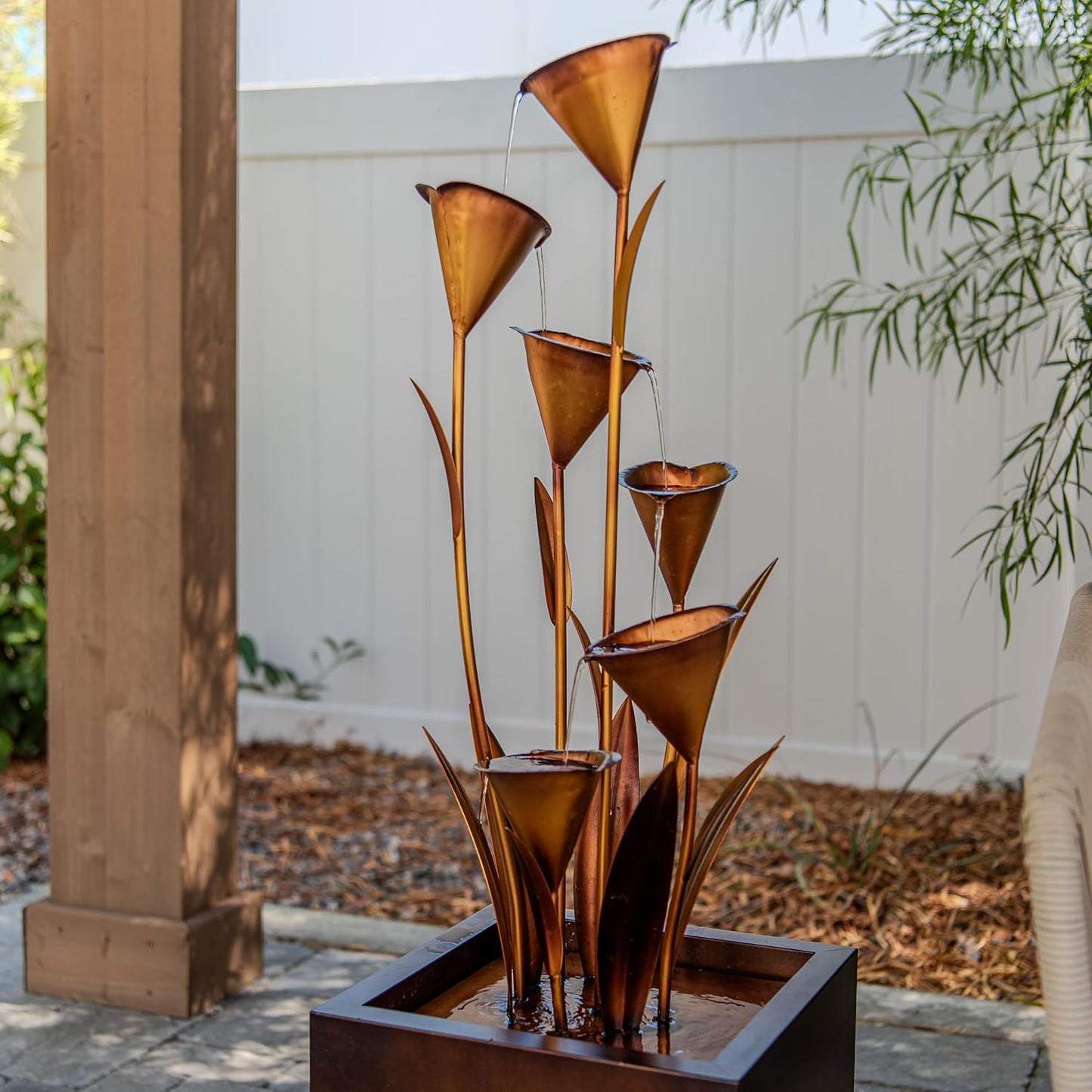 XBrand Freestanding Sculptural Metal Multi-Tiered Flower Water Fountain, No LED Lights, Bronze, 46" Tall