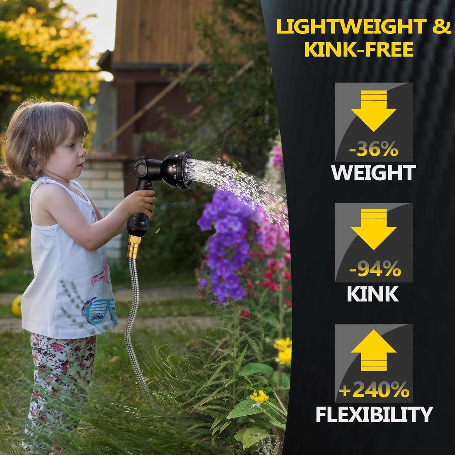 Metal Garden Hose 100 ft - Stainless Steel Garden Hose Leak-Proof with Layer Latex Core - 2025 Version/New Patented,Lightweight, Durable Hoses with Nozzles - Less-Kink Flexible Metal Water Hose