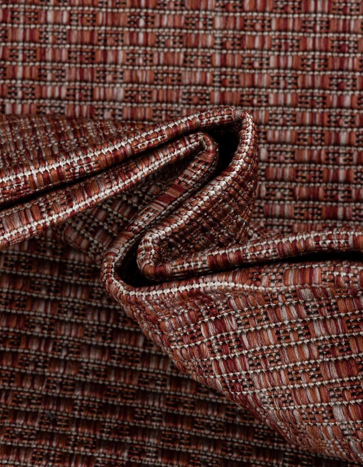 Unique Loom Outdoor Border Collection Area Rug - Soft Border (7' 10" Square Rust Red/Ivory)