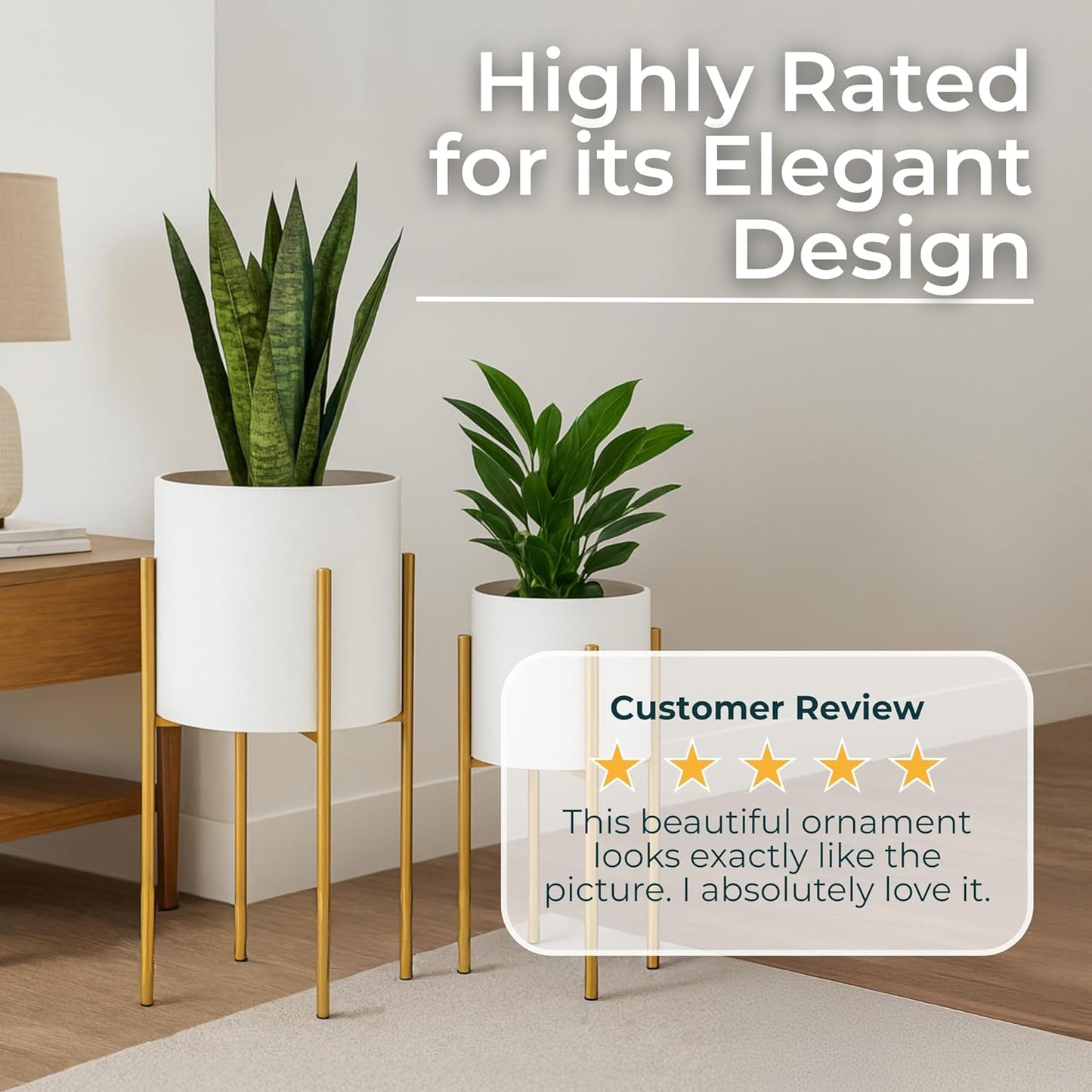 Set of 2 Metal Decorative Planter Pot with Gold Stand – Outdoor & Indoor Plant Pot with Embossed Textured Finish – Modern Garden & Home Decor Iron Planters – 23" & 19", White