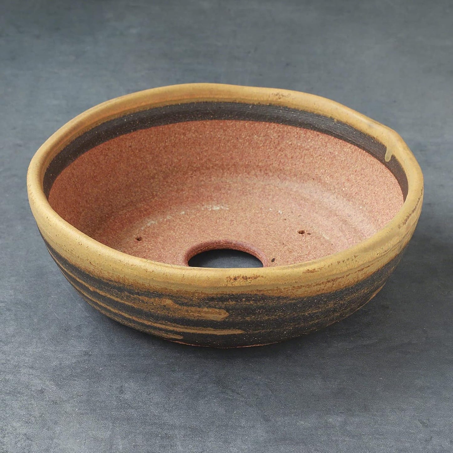 Wazakura Shigaraki Series Yellow Dust Stripe Glazed Ceramic Bonsai Pot Made in Japan, Garden Training Container, Flower Planter, Succulent Bowl - Yellow Sand Big Size