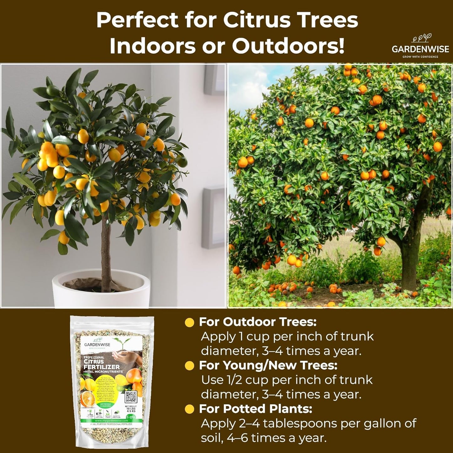 Professional Citrus Fertilizer + Vital Micronutrients; Perfect Balanced NPK for All Citrus; for Indoor and Outdoor Plants; Orange, Lime, Avocado and Lemon Tree Fertilizer (1/2 Quart)
