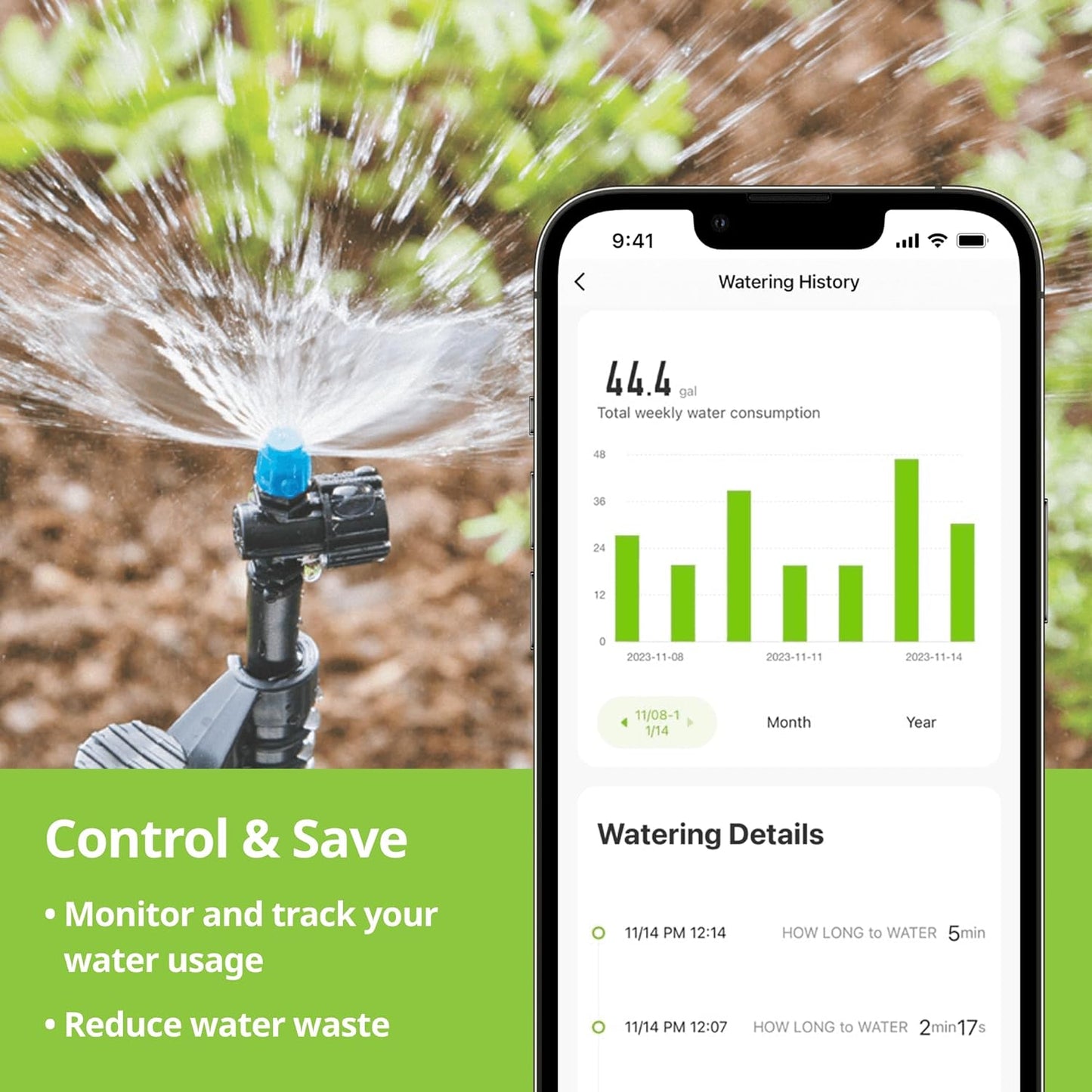 Raindrip R875CT Hose-End Smart Water Sprinkler Timer, Wi-Fi, Wireless Hose Faucet Bibb Timer for Garden, Drip Irrigation System Controller, Free App via 2.4 GHz Gateway Combo,GHT Compatible, Gray