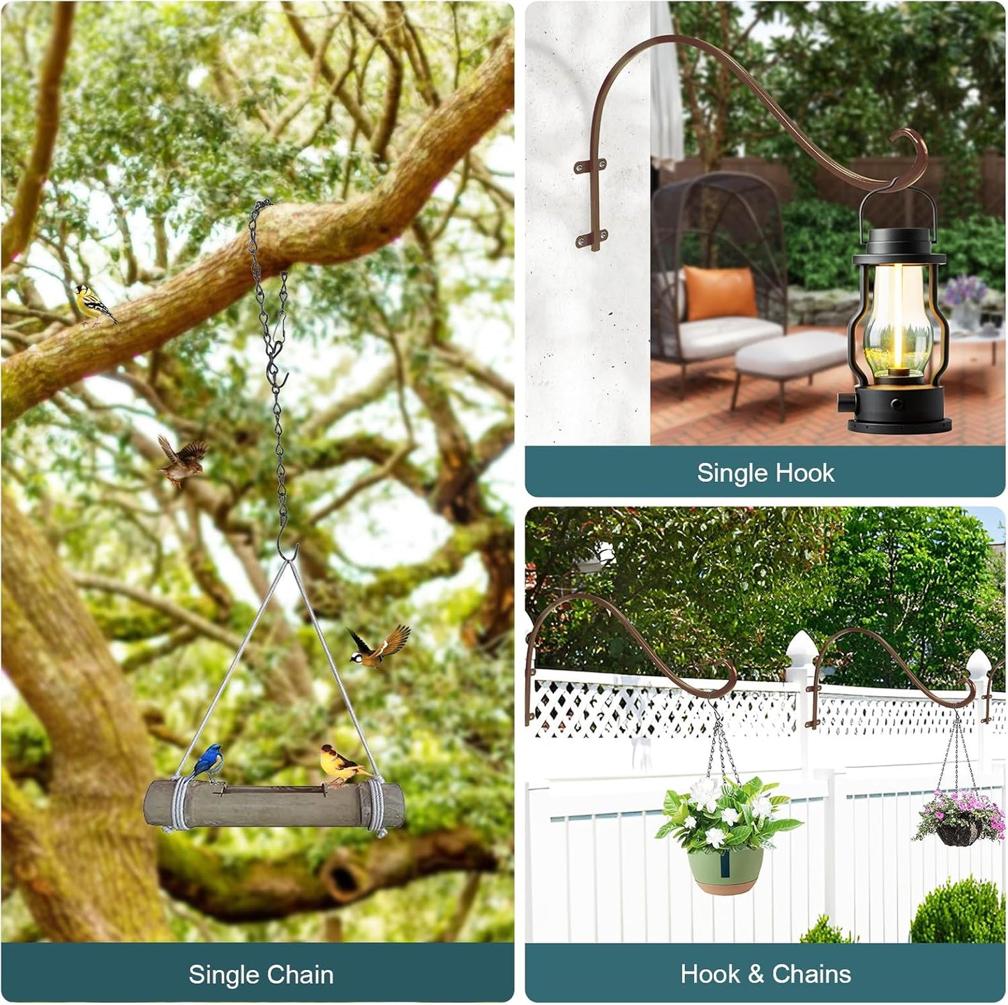 Plant Hangers Outdoor, 4 Pack 12 Inch Plant Hooks for Wall Metal Plants Hanging Bracket for Bird Feeder, Flower Baskets, Wind Chimes, Lanterns, Indoor Outdoor, Bronze