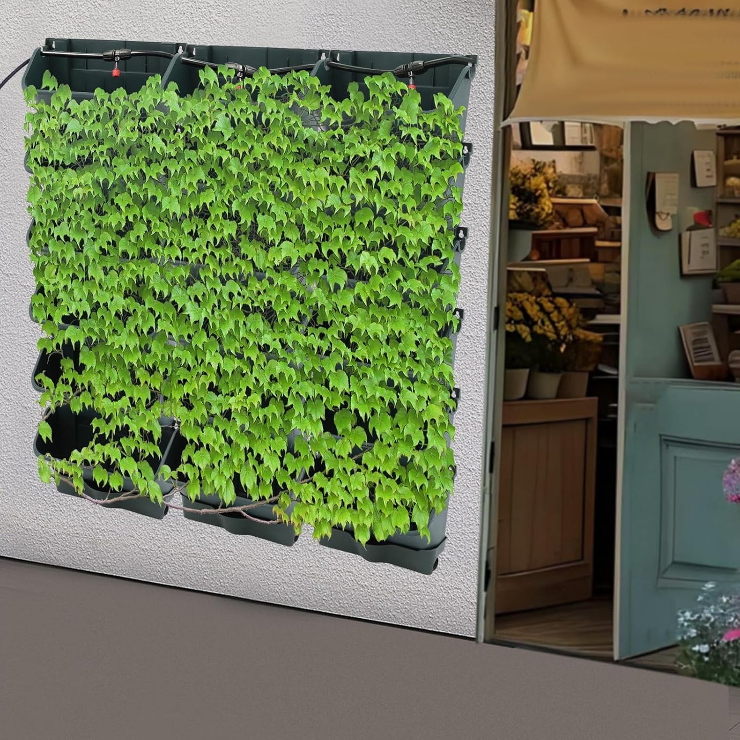 Self-Watering Wall-Mounted Planter, Vertical Garden Planter Set with 18 Pots, Stackable Plant Grow Pots with Electronic Timer for Growing Veggies, Fruits, Herbs, Flowers.