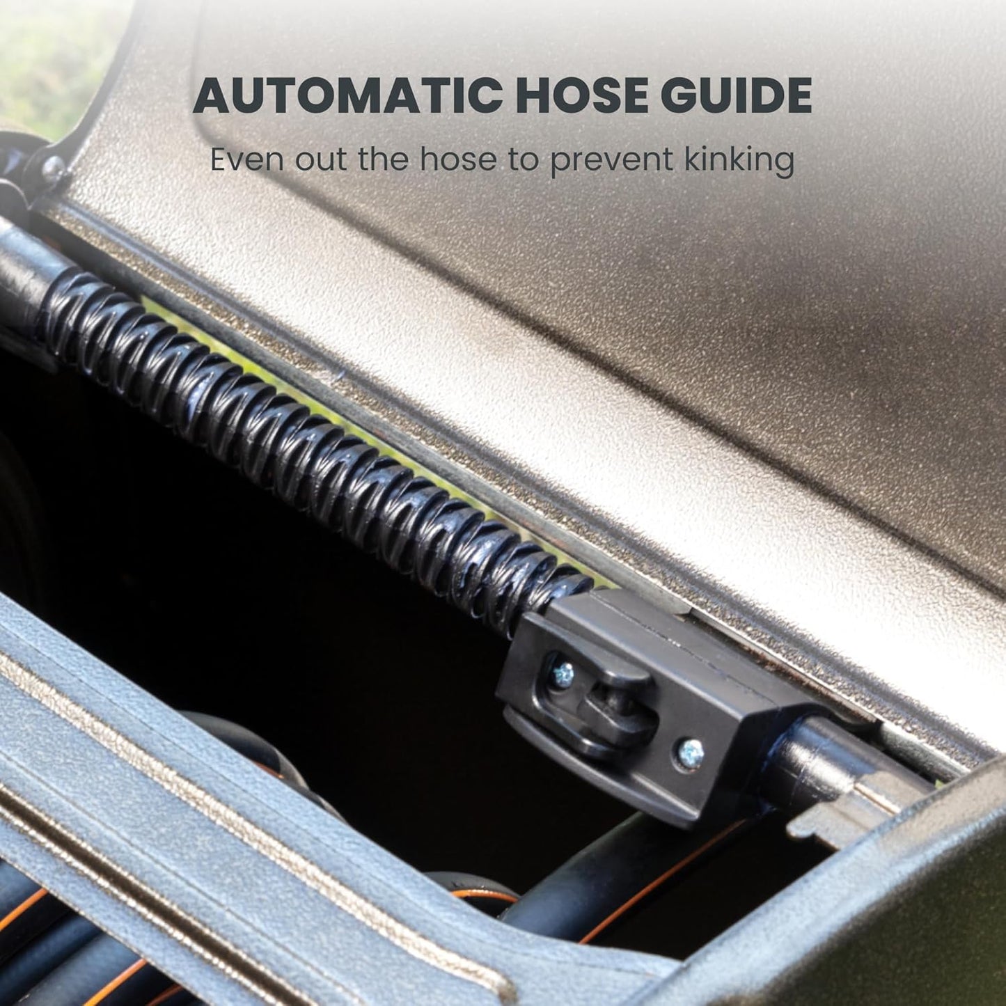 Giraffe Tools SW5-100ft Metal Hose Reel Box, 100 ft Rubber Hose Garden Hose Storage Heavy Duty Reel Hideaway, Crank Handle, 100ft 5/8" Hose, Green