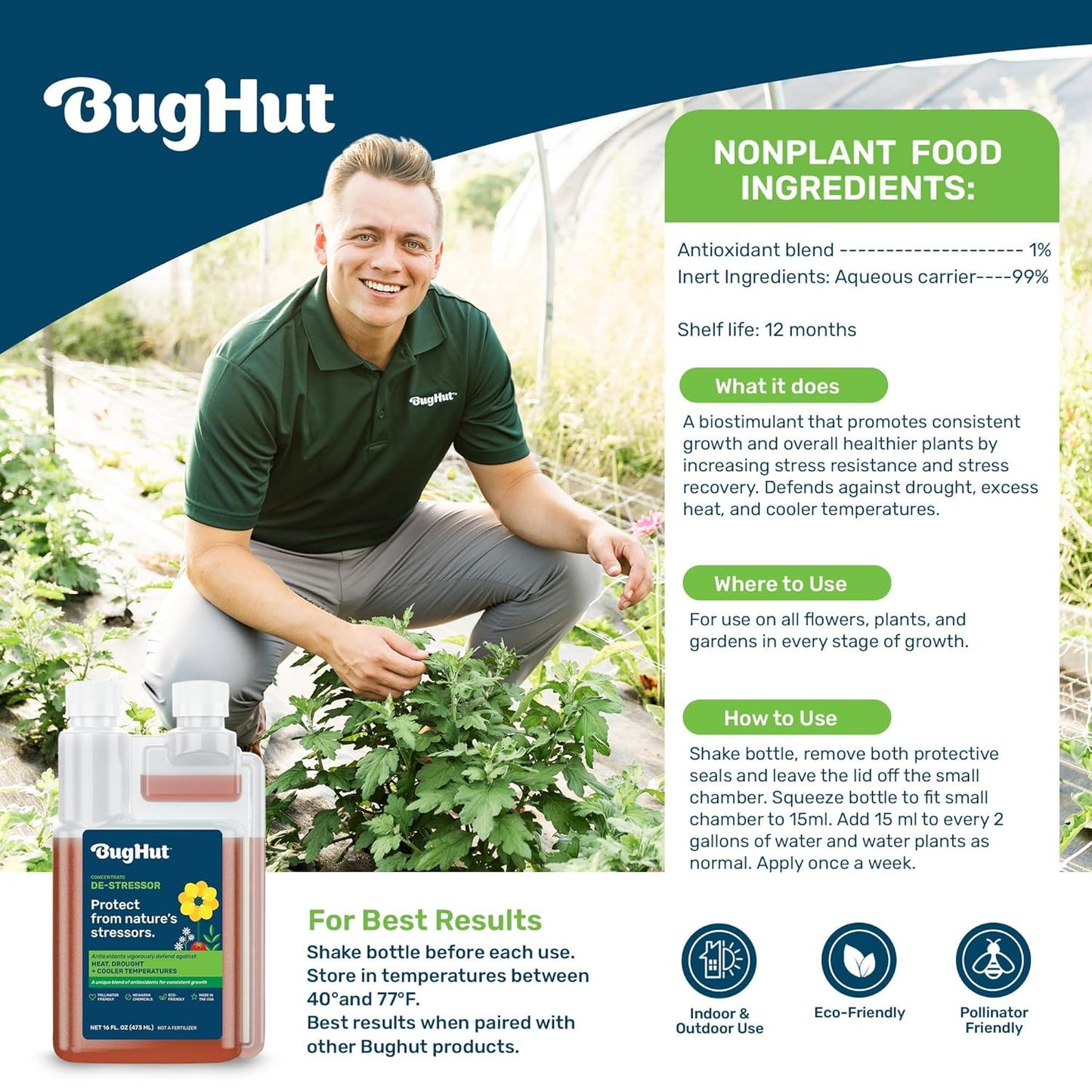 De-Stressor Plant Food - Natural Antioxidant for Healthy Growth and Protection - Liquid Antioxidant for Indoor and Outdoor Plants, Flowers, Vegetables - 0.5 oz., Makes 2 gallons